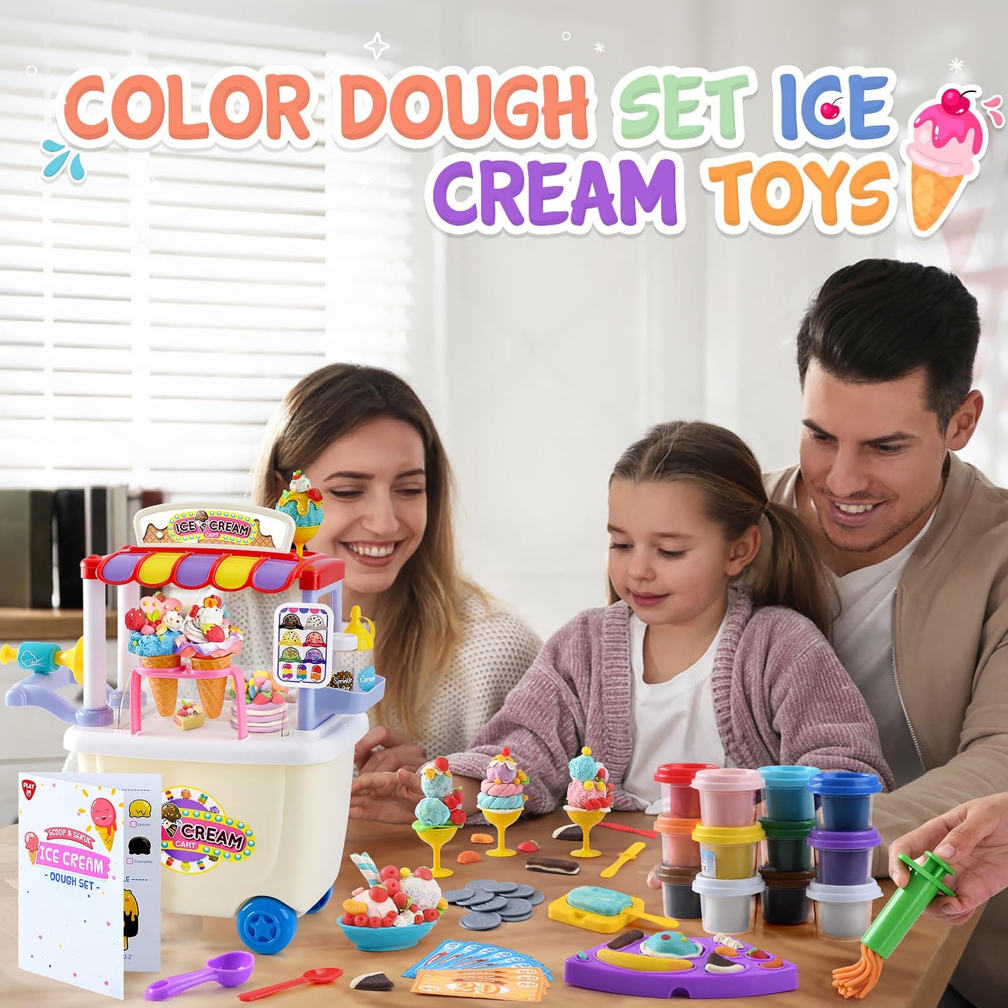 PLAY Ice Cream Cart Toy - Color Dough Sets for Kids 4-8 | Pretend Play Shop Counter