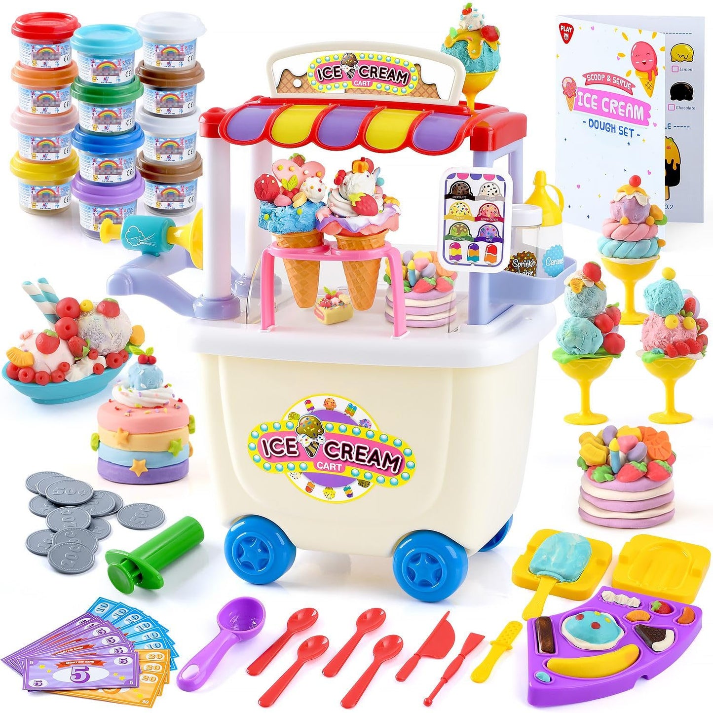 PLAY Ice Cream Cart Toy - Color Dough Sets for Kids 4-8 | Pretend Play Shop Counter