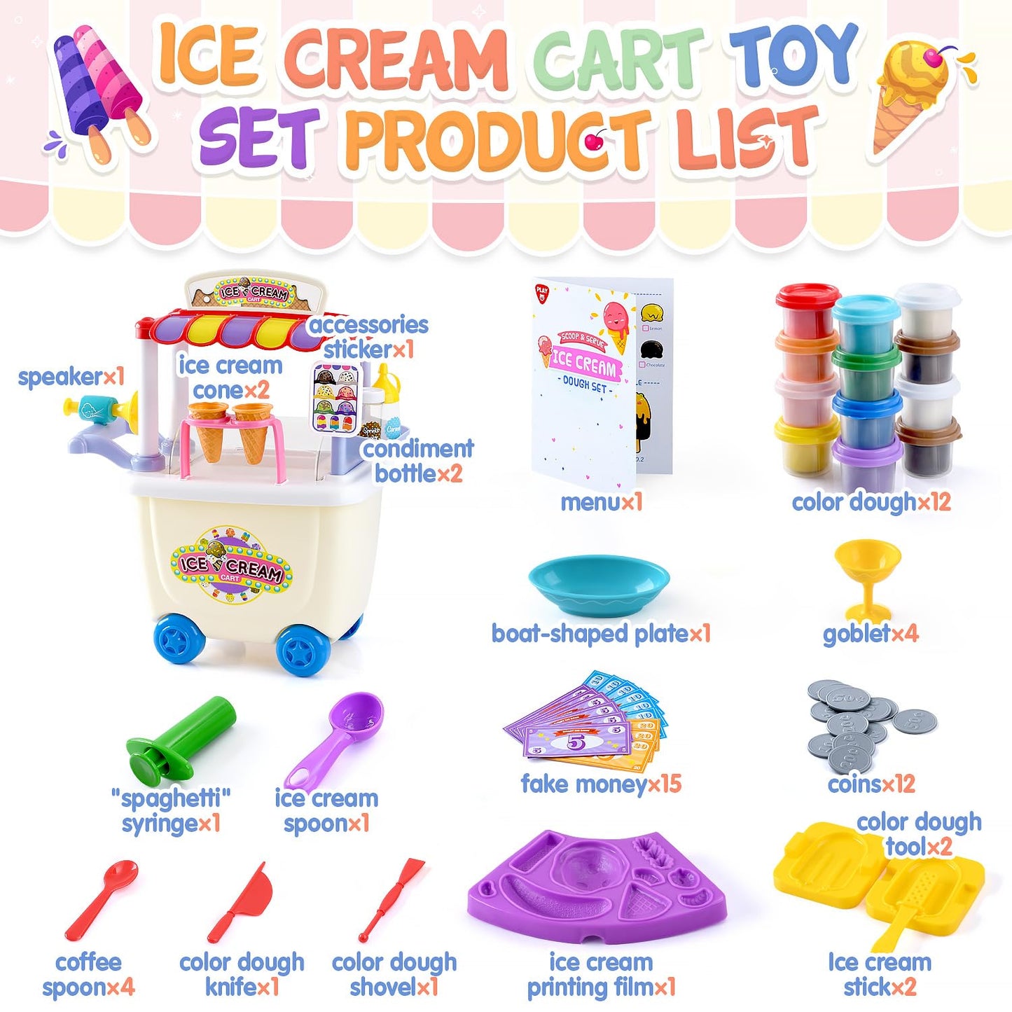 PLAY Ice Cream Cart Toy - Color Dough Sets for Kids 4-8 | Pretend Play Shop Counter