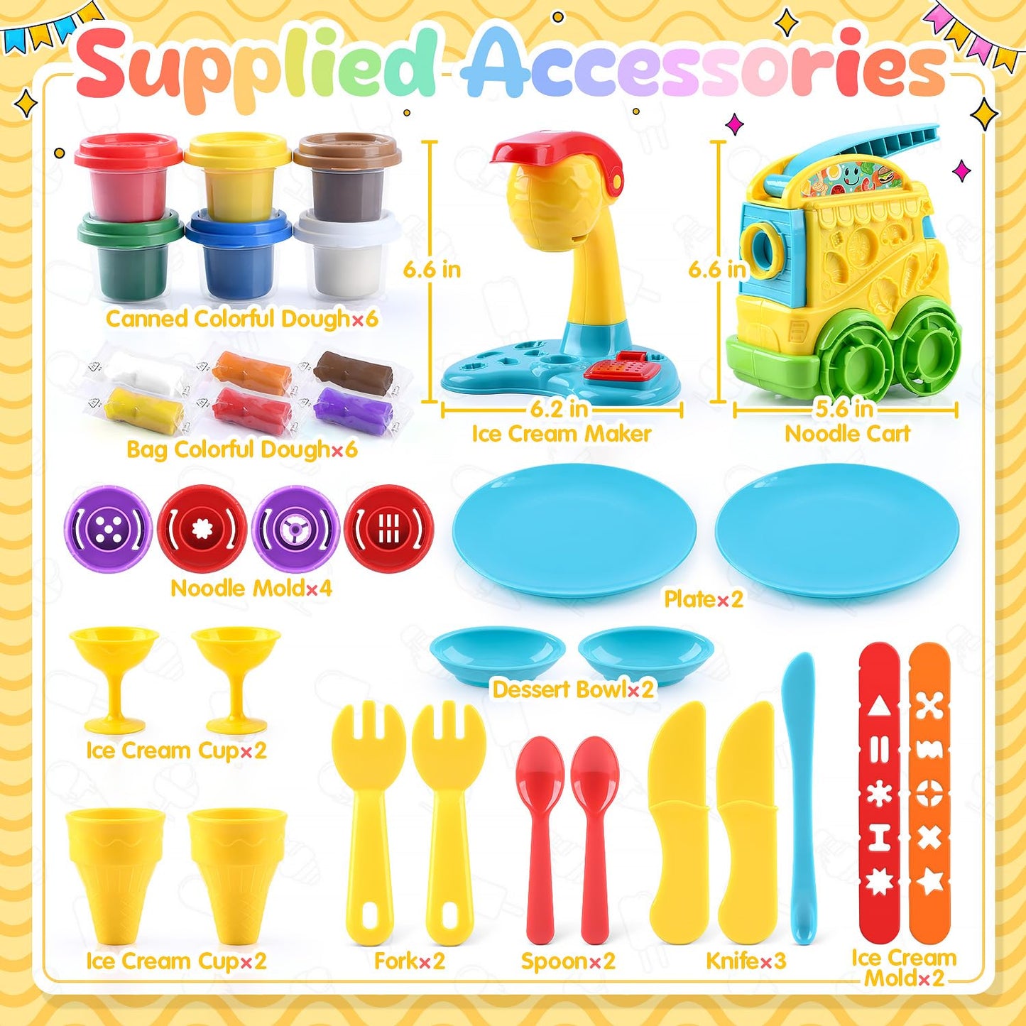 PLAY 2 in 1 Color Dough Kitchen Creations Set | Ice Cream & Noodle Maker | Multicolor Clay 18 oz