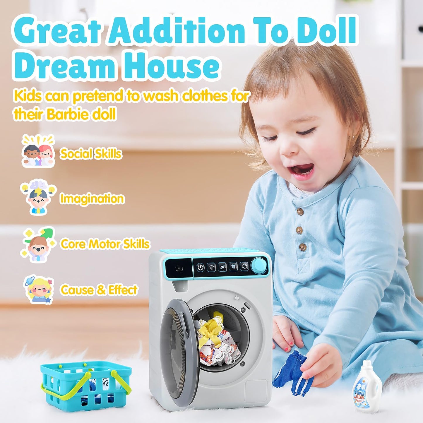 PLAY Kids Toy Washing Machine – Realistic Pretend Washer & Dryer Set