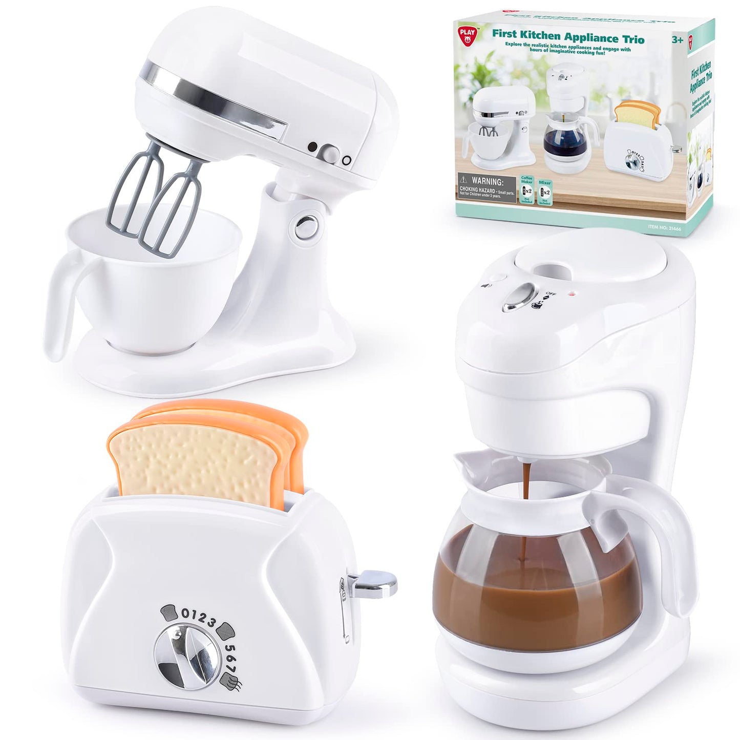 PLAY Kitchen Appliances Toys Set — Realistic Coffee Maker, Toaster, Mixer for Kids 4-8