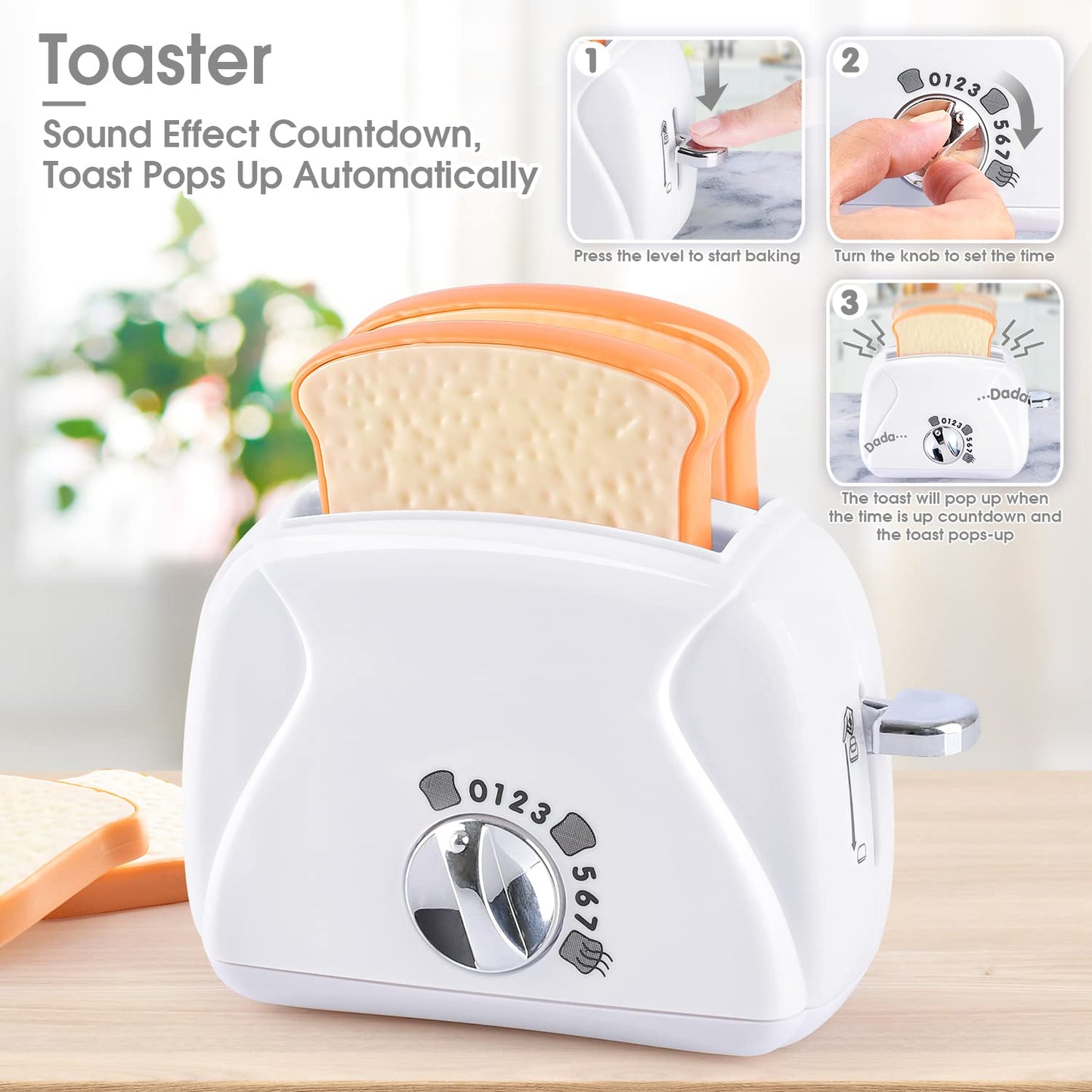 PLAY Kitchen Appliances Toys Set — Realistic Coffee Maker, Toaster, Mixer for Kids 4-8