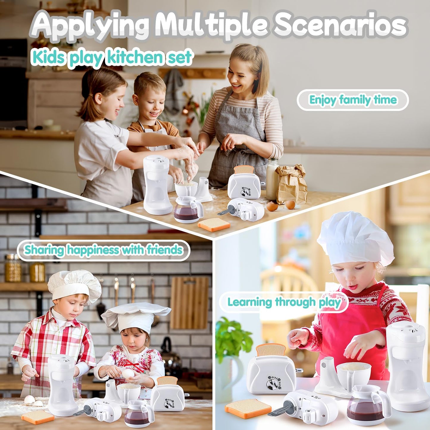 PLAY Kitchen Appliances Toys Set — Realistic Coffee Maker, Toaster, Mixer for Kids 4-8