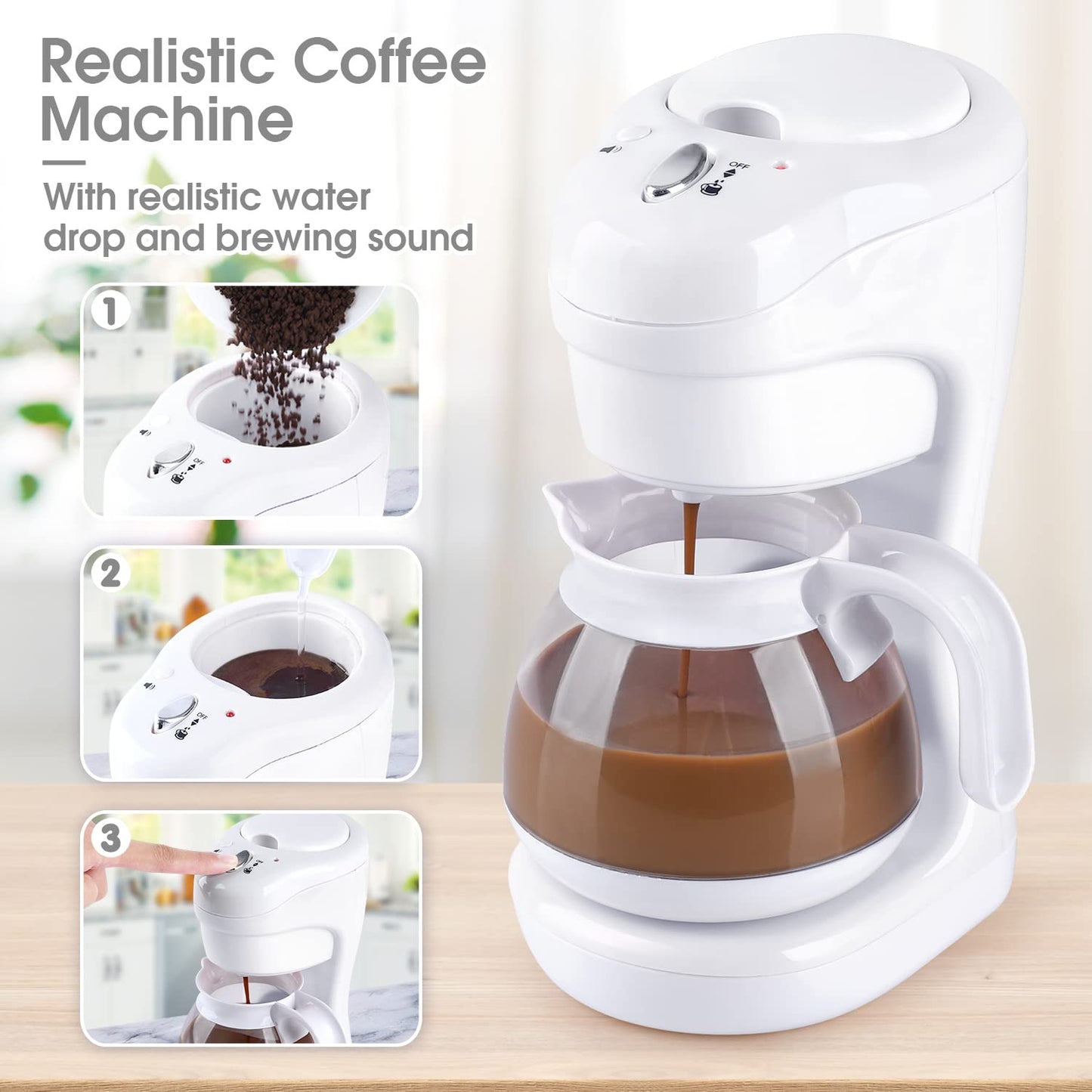 PLAY Kitchen Appliances Toys Set — Realistic Coffee Maker, Toaster, Mixer for Kids 4-8