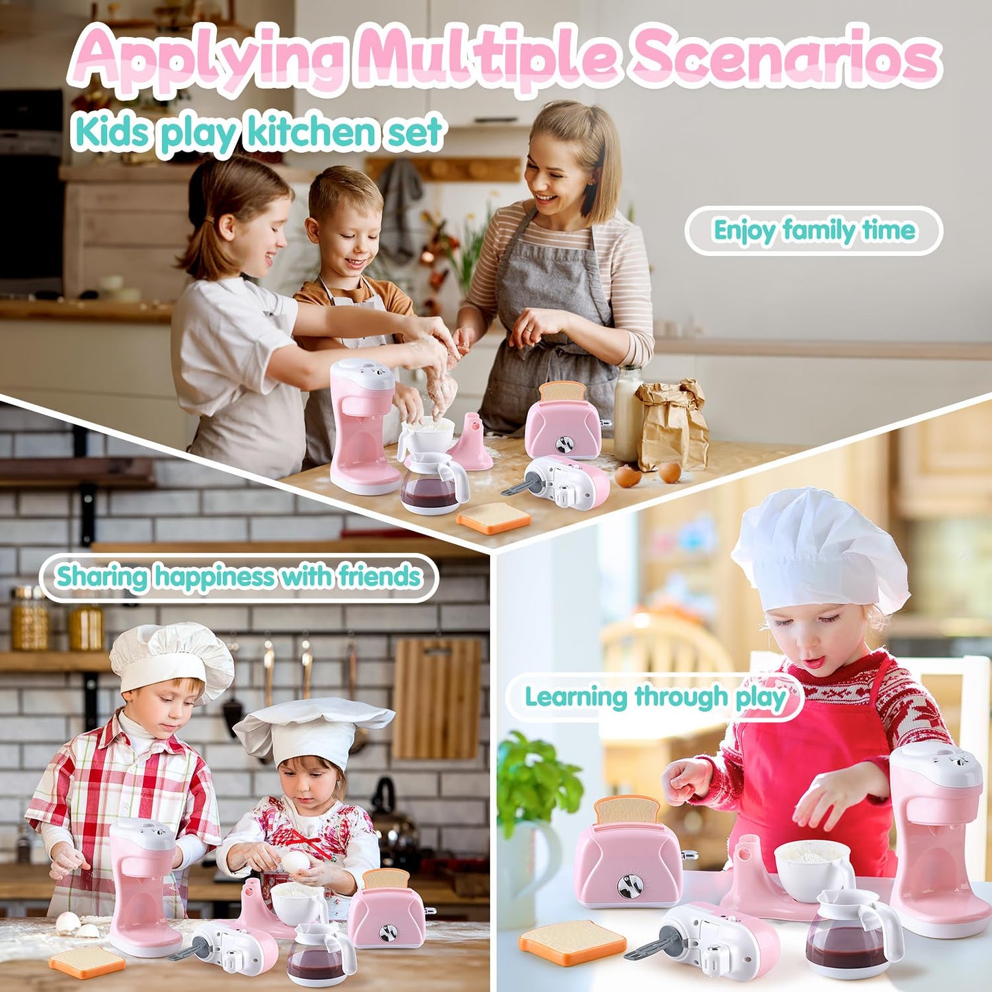 PLAY Kitchen Appliances Toys — Realistic Coffee Maker, Toaster & Mixer for Kids 4-8 | Pretend Play Gift