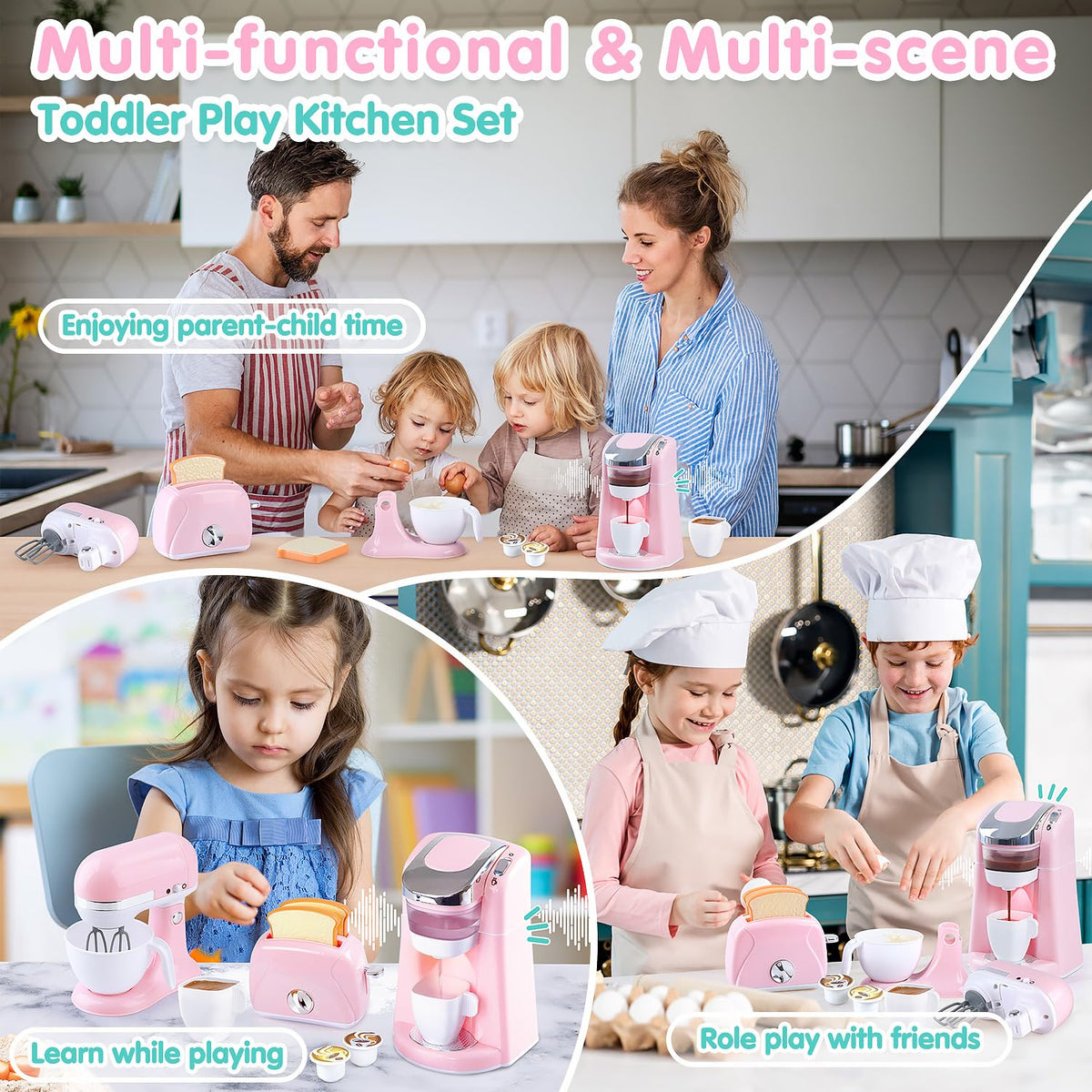 PLAY Kitchen Appliances Toys – Realistic Coffee Maker, Mixer & Toaster for Kids