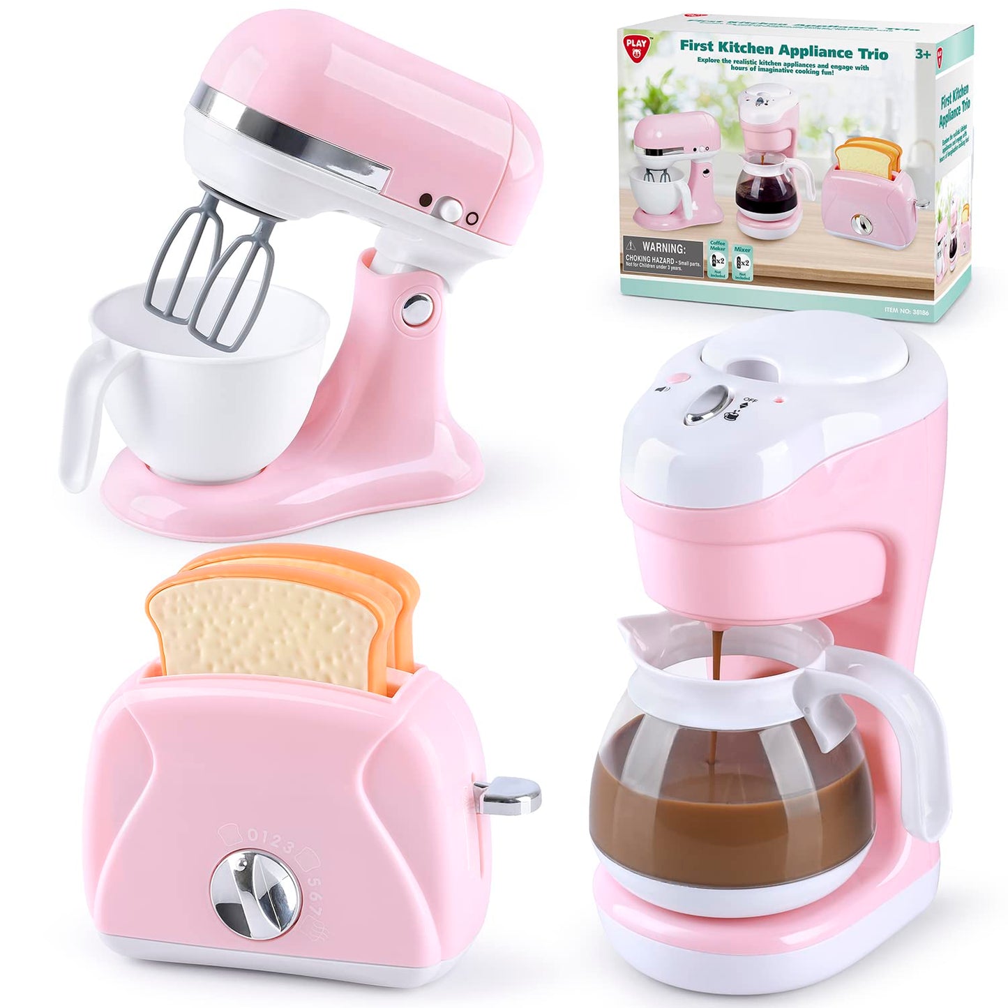 PLAY Kitchen Appliances Toys — Realistic Coffee Maker, Toaster & Mixer for Kids 4-8 | Pretend Play Gift