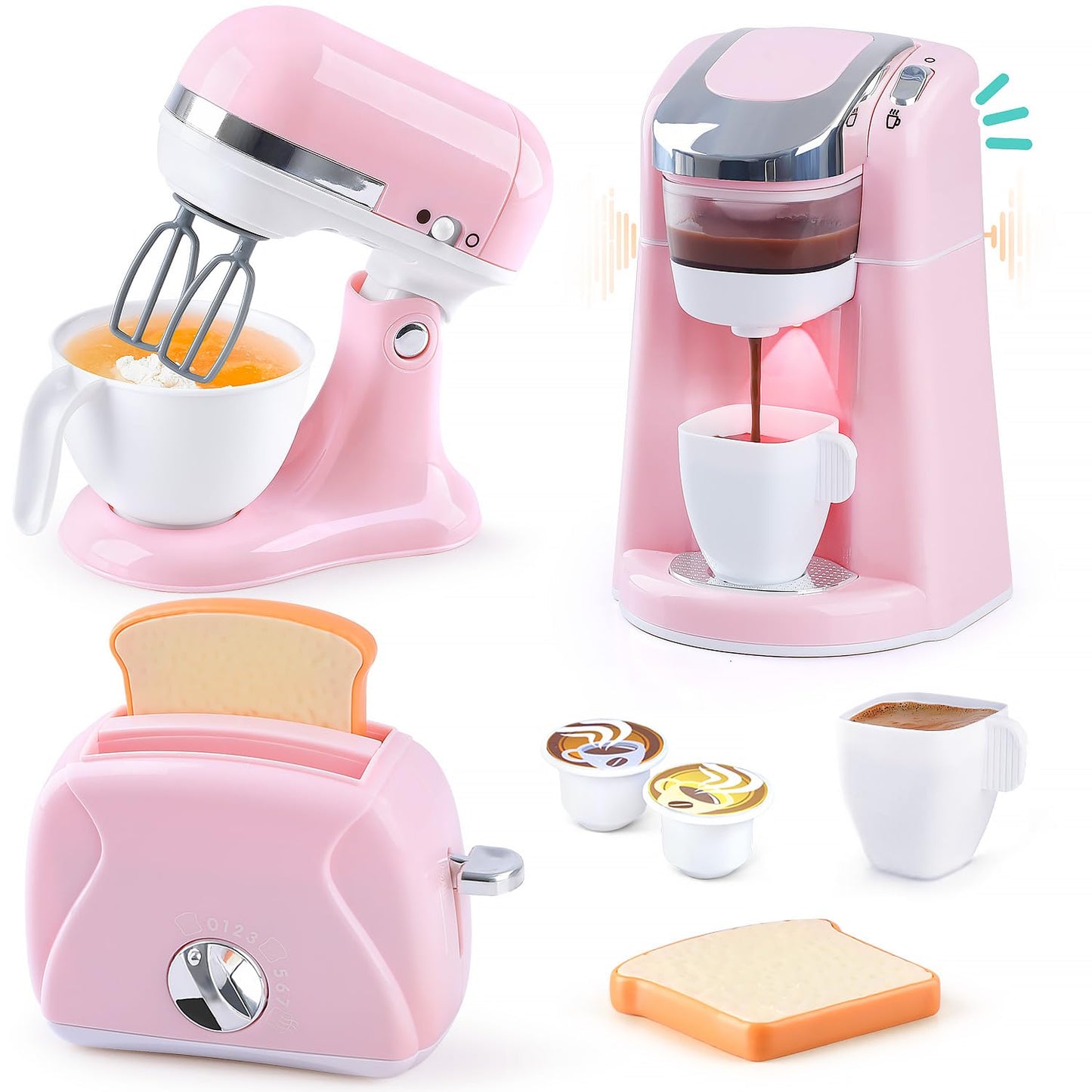 PLAY Kitchen Appliances Toys – Realistic Coffee Maker, Mixer & Toaster for Kids