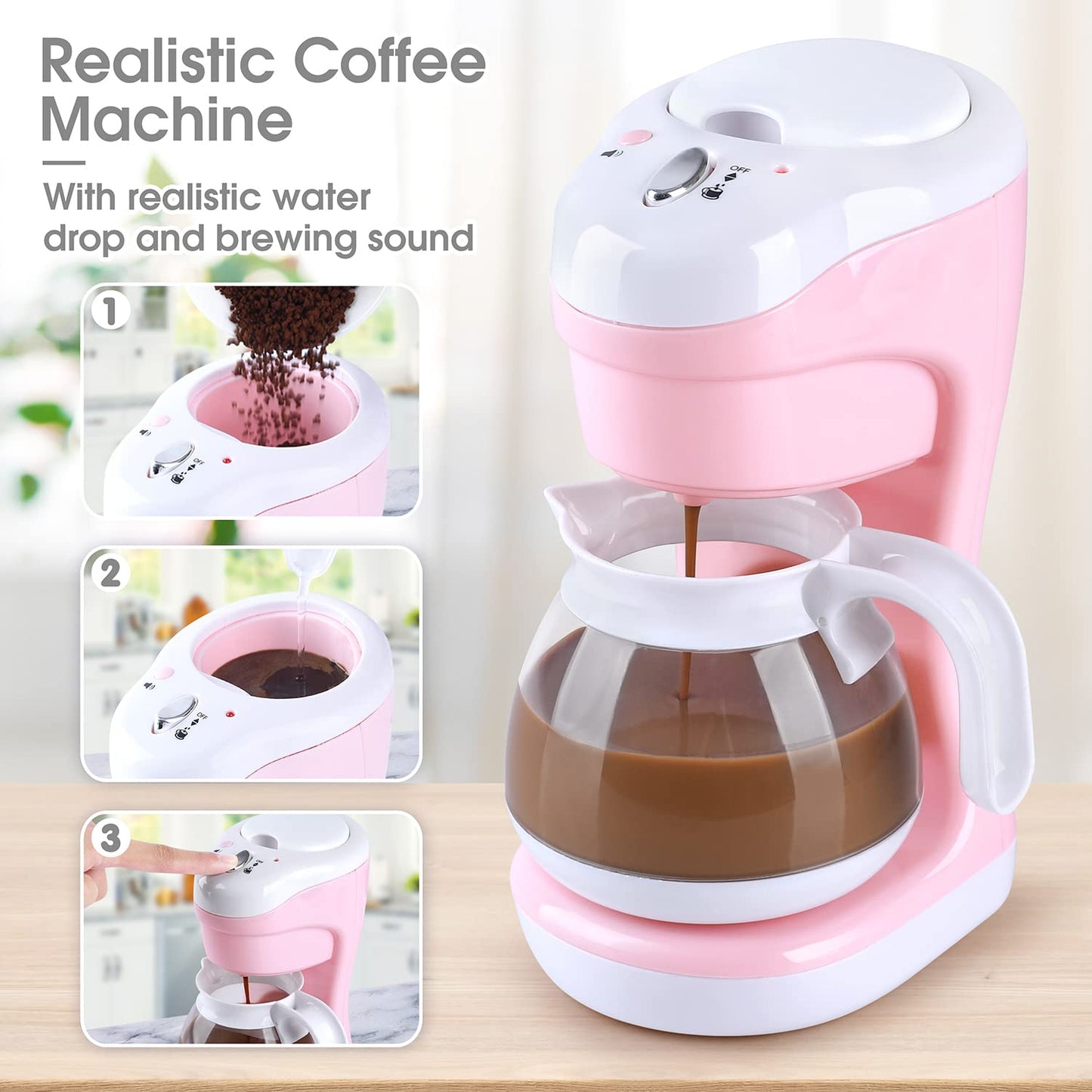 PLAY Kitchen Appliances Toys — Realistic Coffee Maker, Toaster & Mixer for Kids 4-8 | Pretend Play Gift