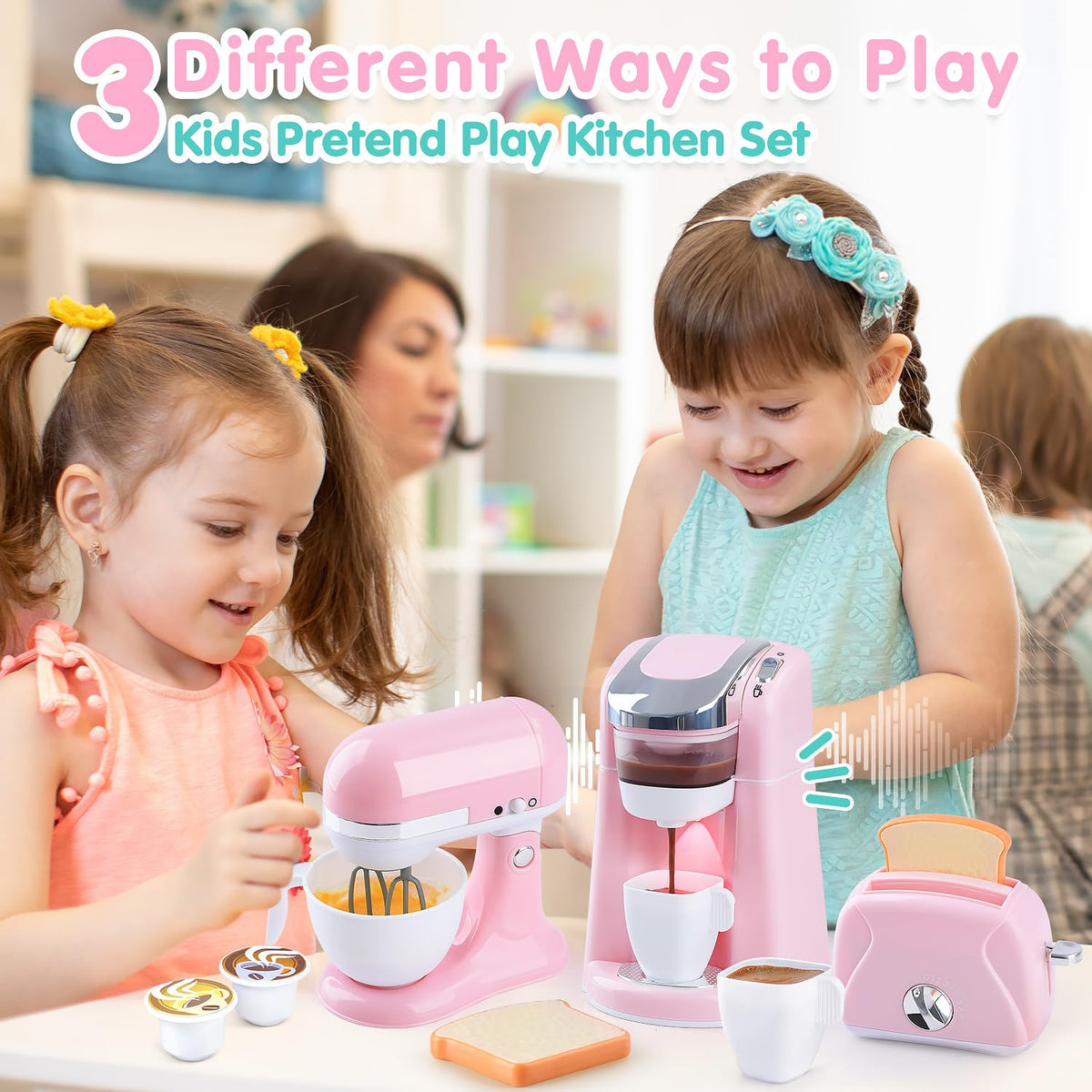 PLAY Kitchen Appliances Toys – Realistic Coffee Maker, Mixer & Toaster for Kids