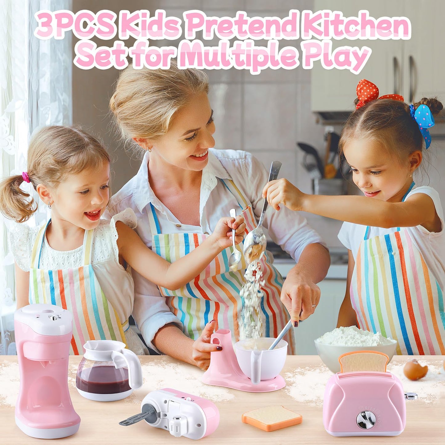 PLAY Kitchen Appliances Toys — Realistic Coffee Maker, Toaster & Mixer for Kids 4-8 | Pretend Play Gift