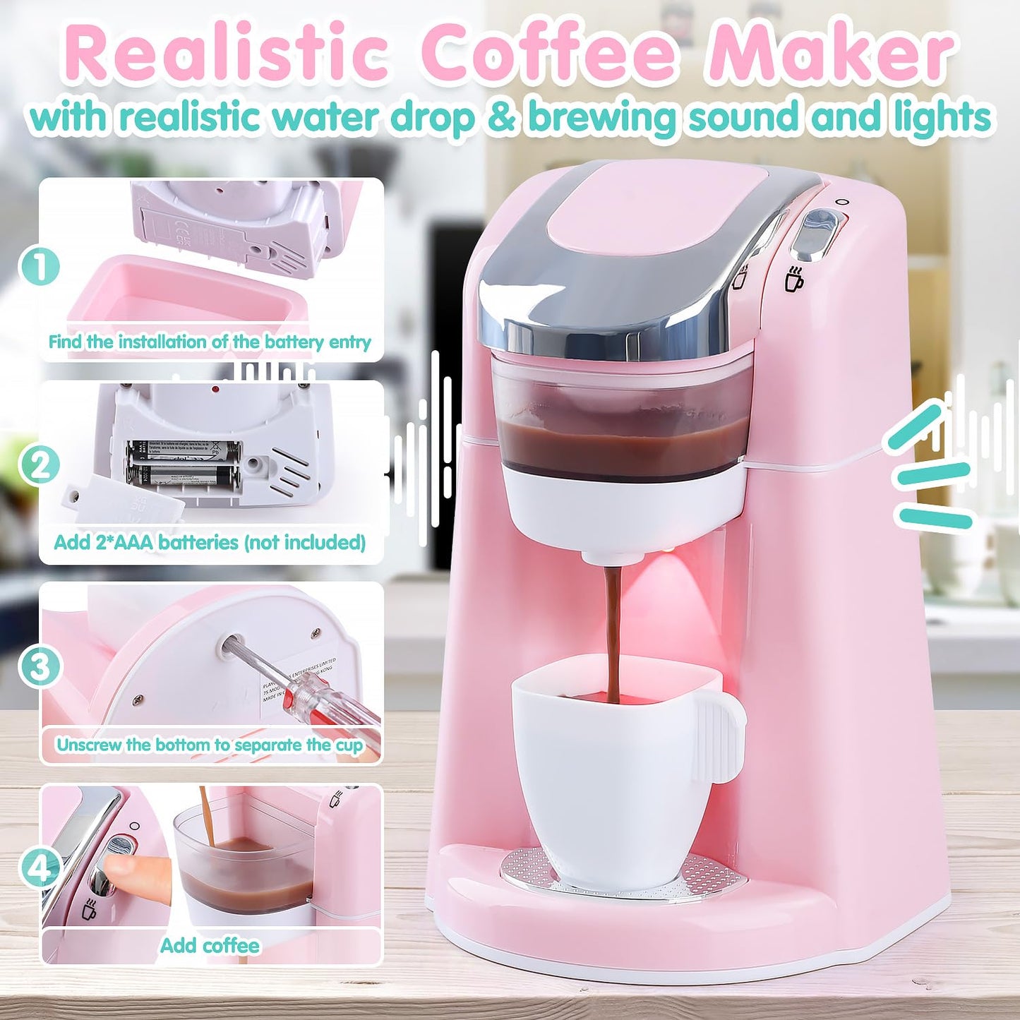 PLAY Kitchen Appliances Toys – Realistic Coffee Maker, Mixer & Toaster for Kids