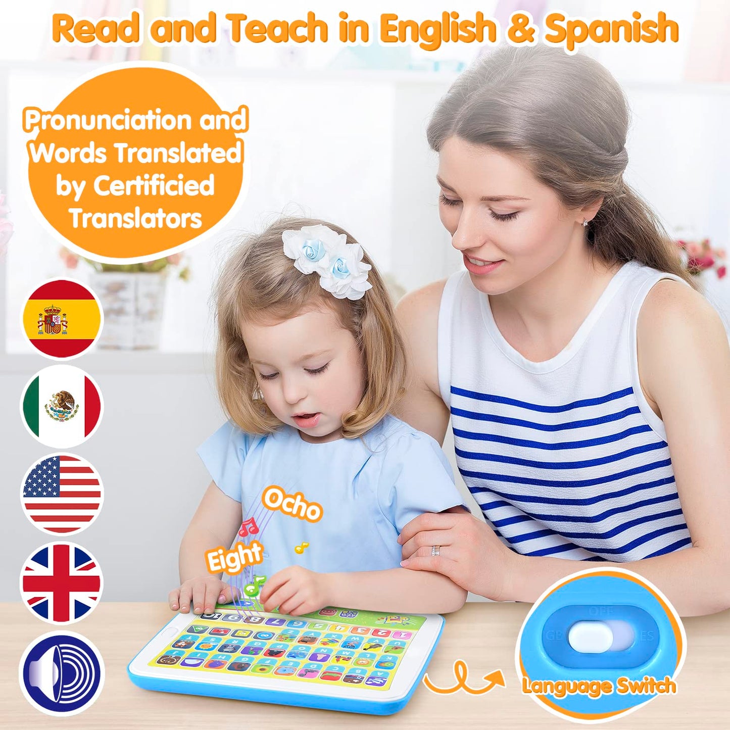PLAY Bilingual Learning Tablet for Toddlers 1-3 – English & Spanish Alphabet