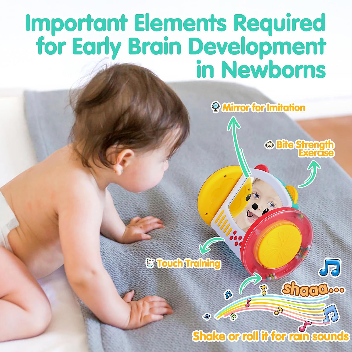 PLAY Tummy Time Toys: Rolling Baby Mirror for Newborns–12 Months