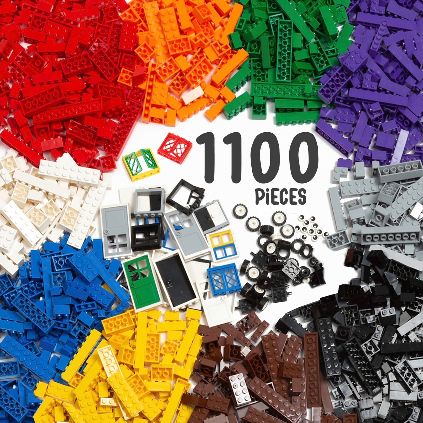 Play Platoon 1100 Pieces Building Bricks Set – 14 Shapes, 10 Classic Colors, Compatible with Major Brands