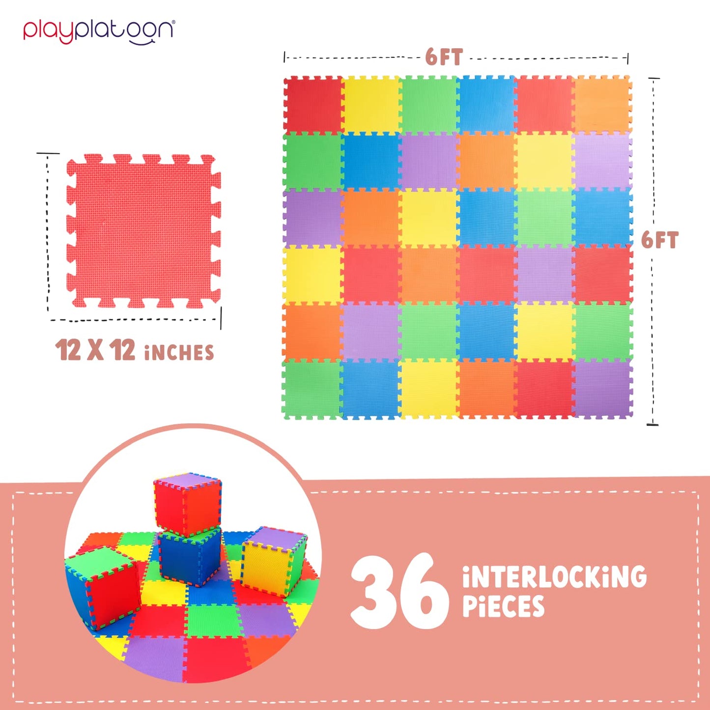 Play Platoon Non-Toxic Extra Thick 36 Piece Kids Play and Exercise Mat 14mm Cushioned Puzzle Foam