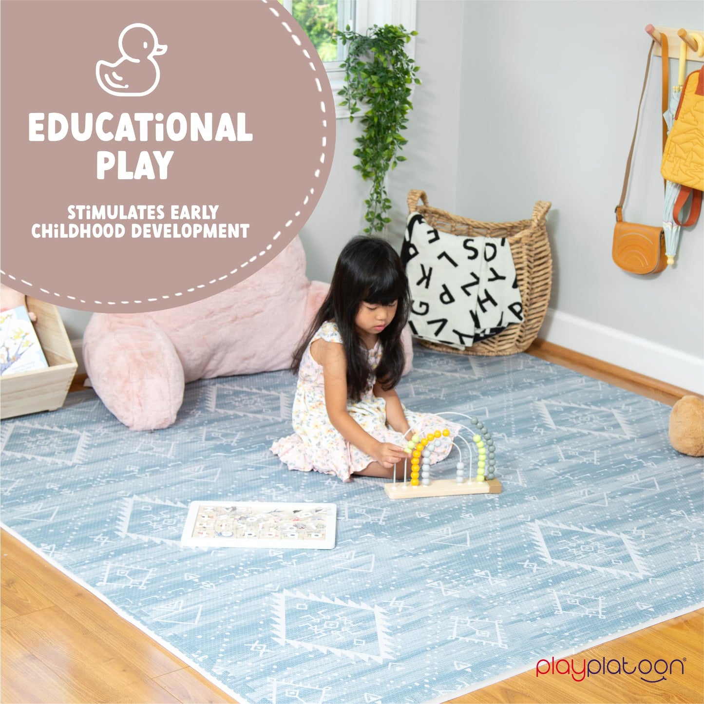 Play Platoon Non-Toxic Large Kids Play Mats for Floor – 72x72 in, 9 Tiles, 5/8 in Thick, Saguaro Print