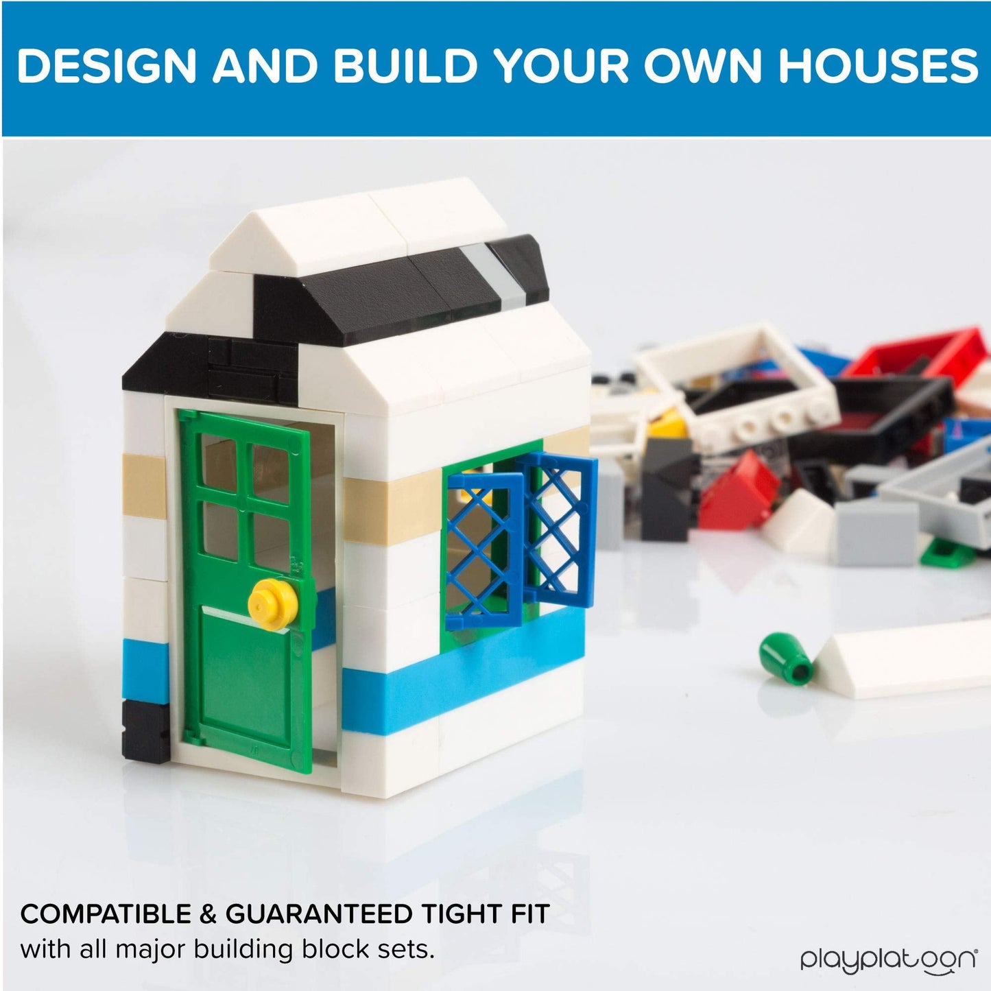 Play Platoon 400-Piece Windows, Doors & Roof Tops Set | Building Brick Compatible Play Kit
