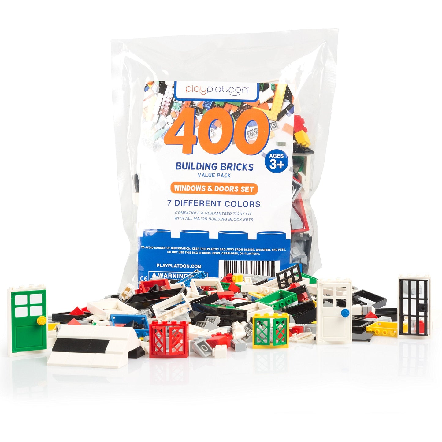 Play Platoon 400-Piece Windows, Doors & Roof Tops Set | Building Brick Compatible Play Kit
