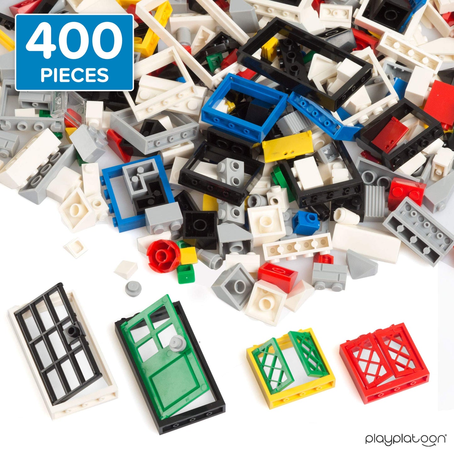 Play Platoon 400-Piece Windows, Doors & Roof Tops Set | Building Brick Compatible Play Kit