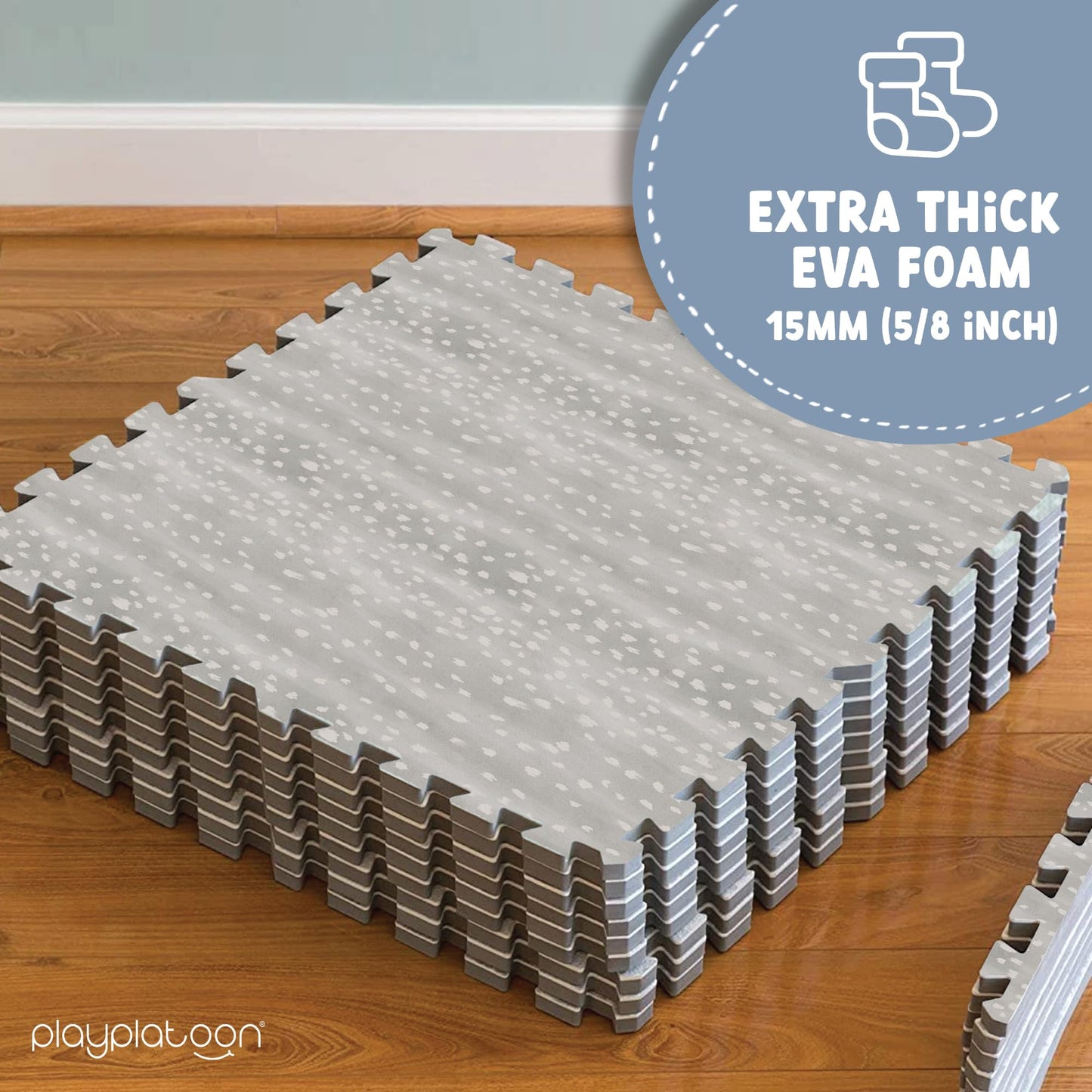 Play Platoon Non-Toxic Large Play Mats for Floors – Extra-Thick Interlocking Foam Tiles, 72 x 72 in Beige