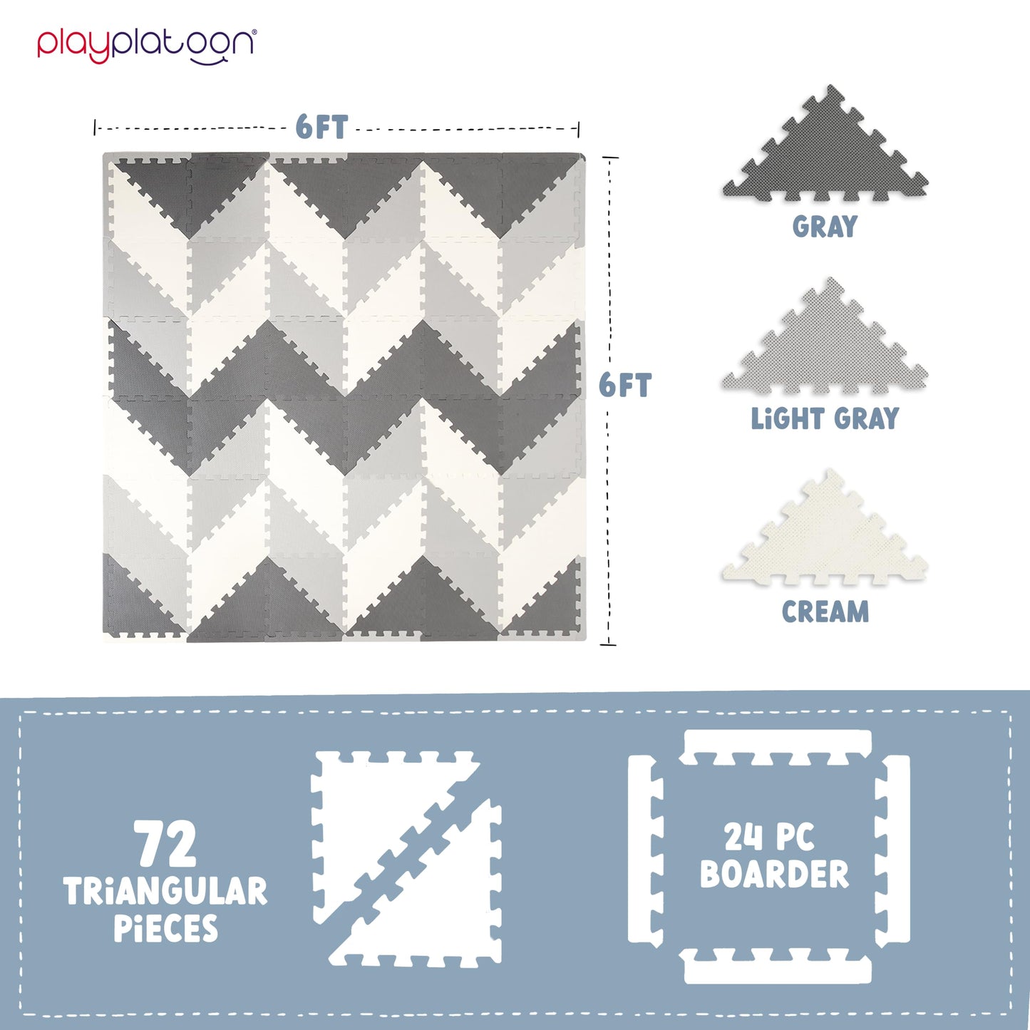 Play Platoon Non-Toxic Extra-Thick 96-Piece Triangle Play Mat – 6x6ft Cushiony Foam Floor Puzzle