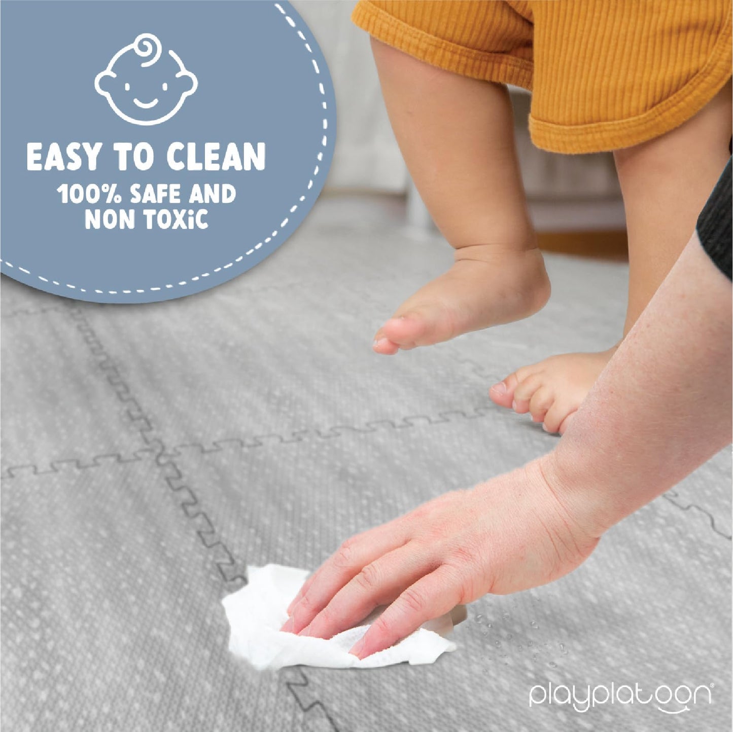 Play Platoon Non-Toxic Large Play Mats for Floors – Extra-Thick Interlocking Foam Tiles, 72 x 72 in Beige