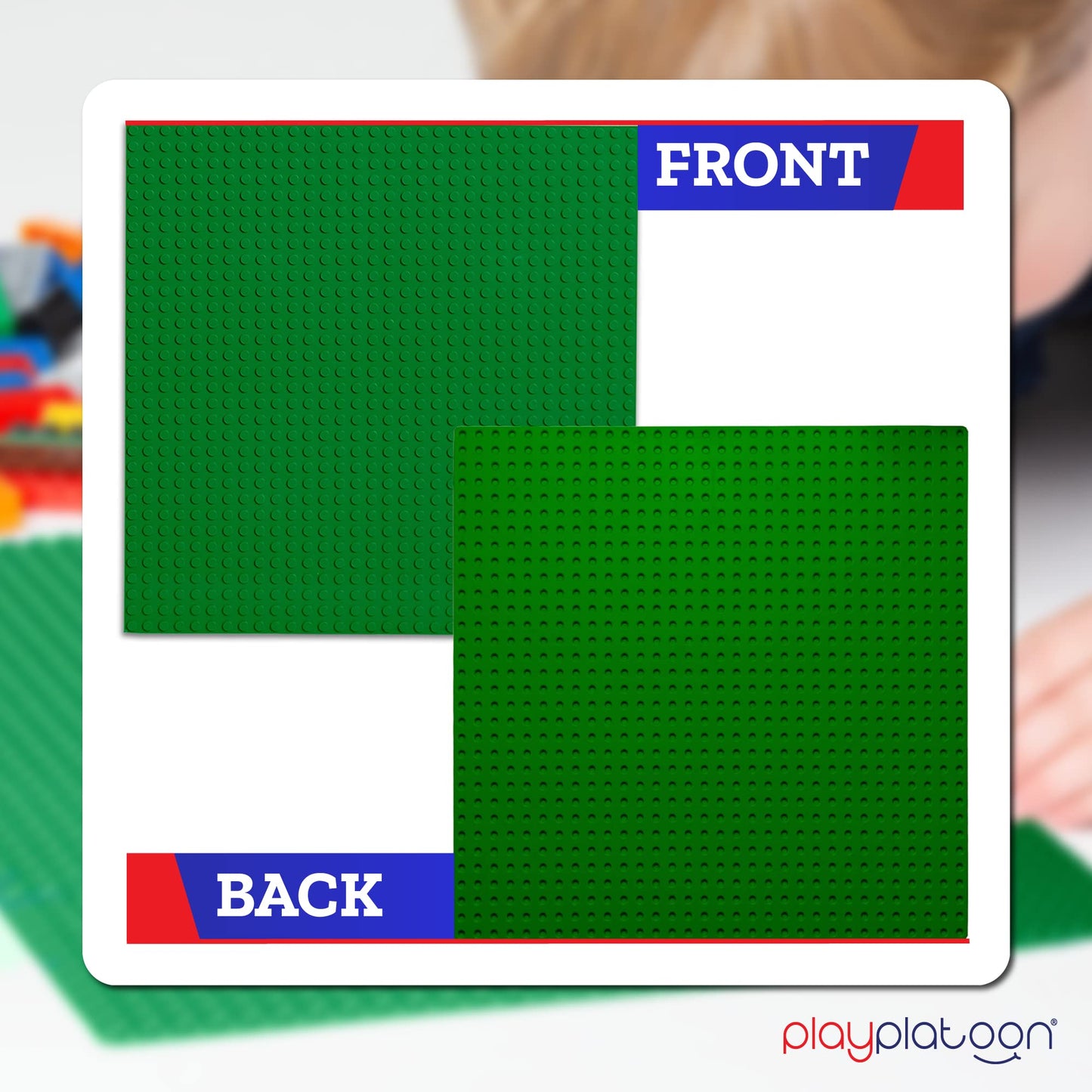 Play Platoon 15x15 Green Baseplates - Extra Large Landscape - 2 Pack - Lego Compatible