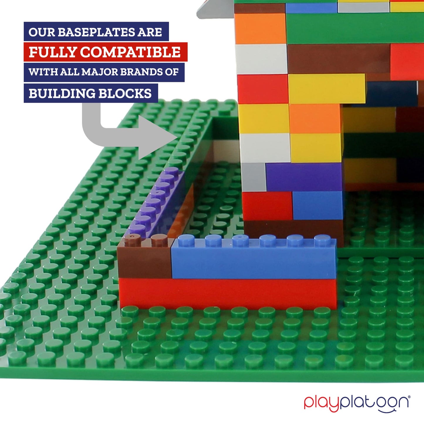 Play Platoon 15x15 Green Baseplates - Extra Large Landscape - 2 Pack - Lego Compatible