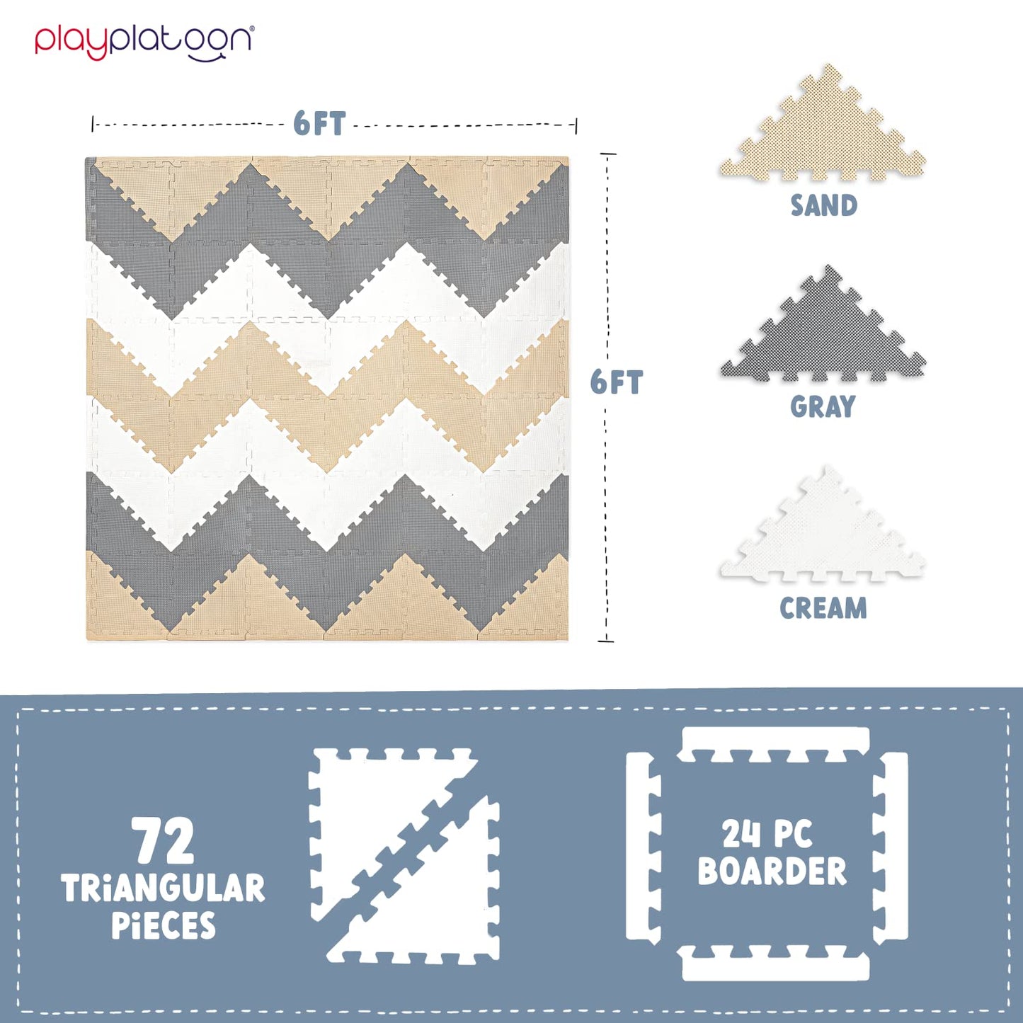 Play Platoon Non-Toxic Extra-Thick 96-Piece Triangle Play Mat – 6x6 ft Cushioned Foam Floor Puzzle
