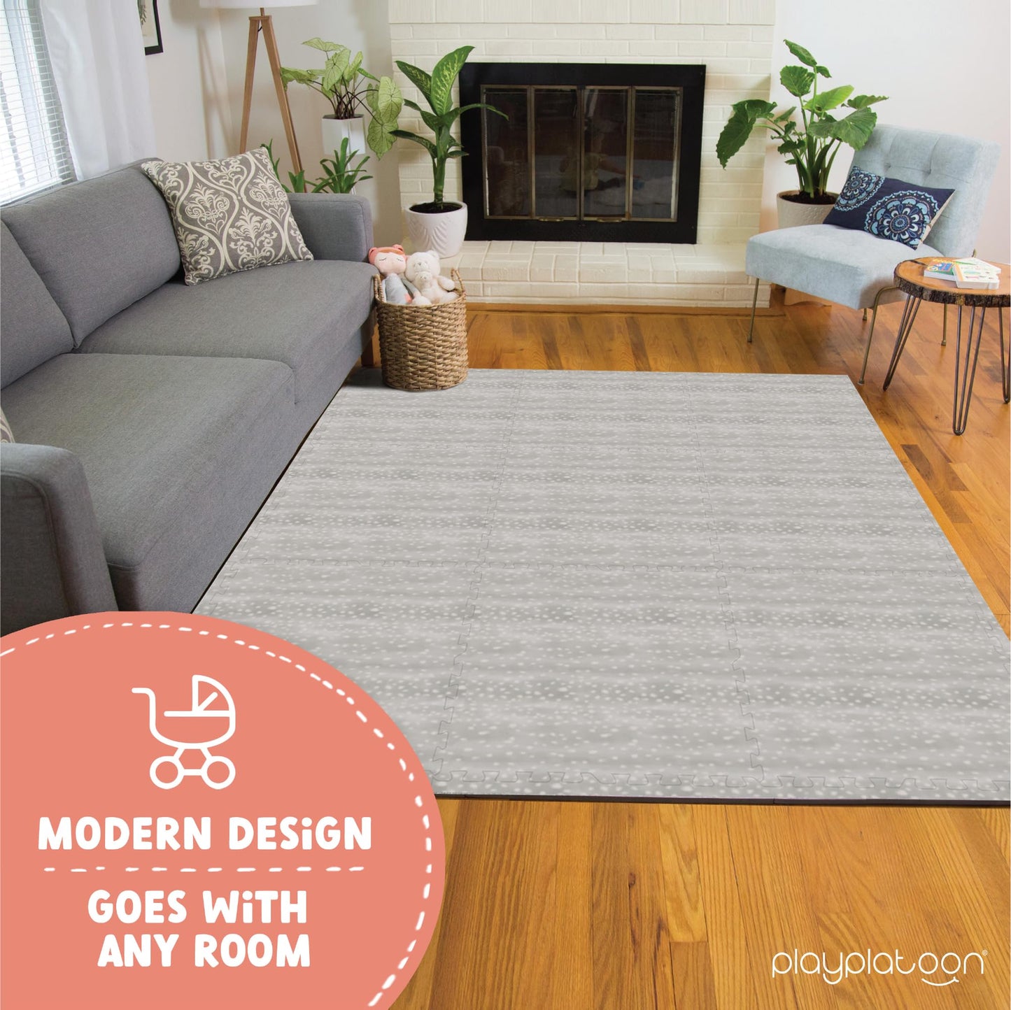 Play Platoon Non-Toxic Large Play Mats for Floors – Extra-Thick Interlocking Foam Tiles, 72 x 72 in Beige