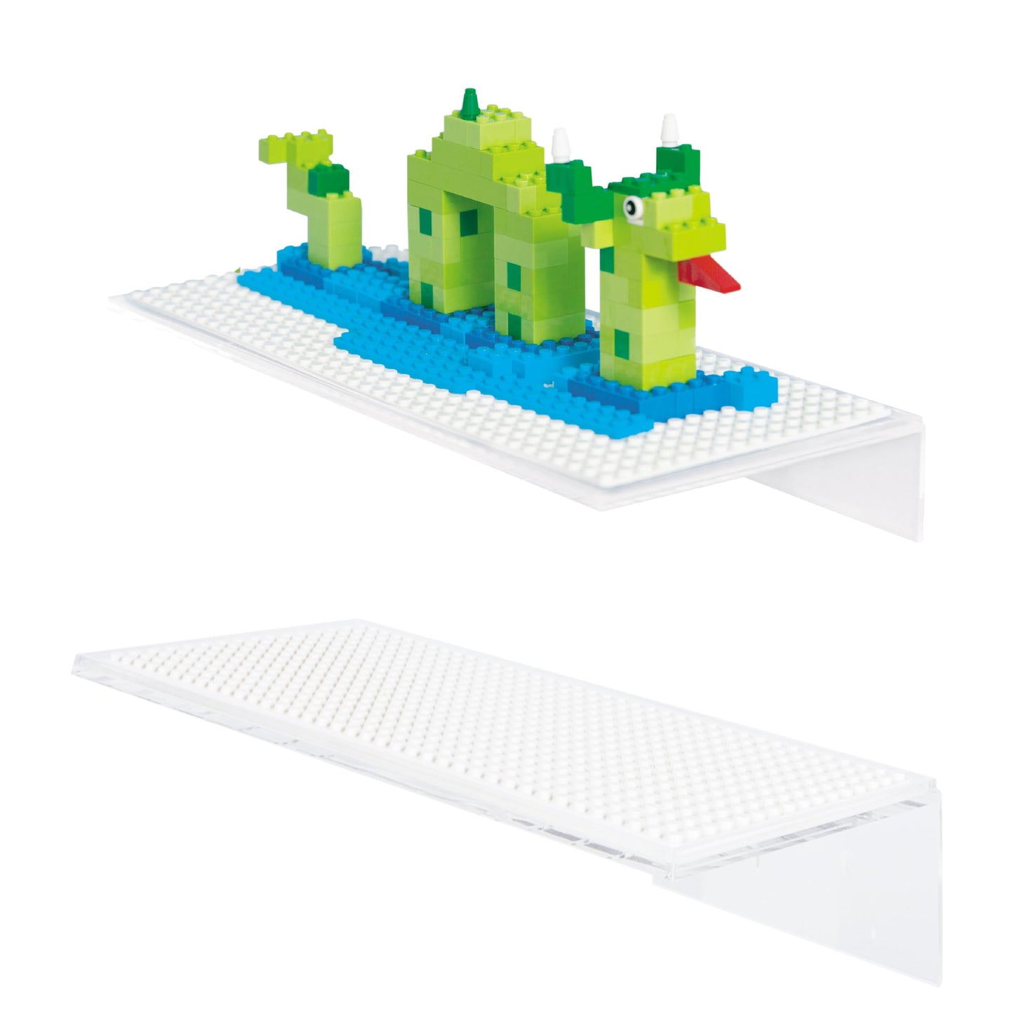 Play Platoon 2-Pack Building Brick Display Shelves – 12x5 Inch White Acrylic Wall Mount, Lego & Megablox Compatible