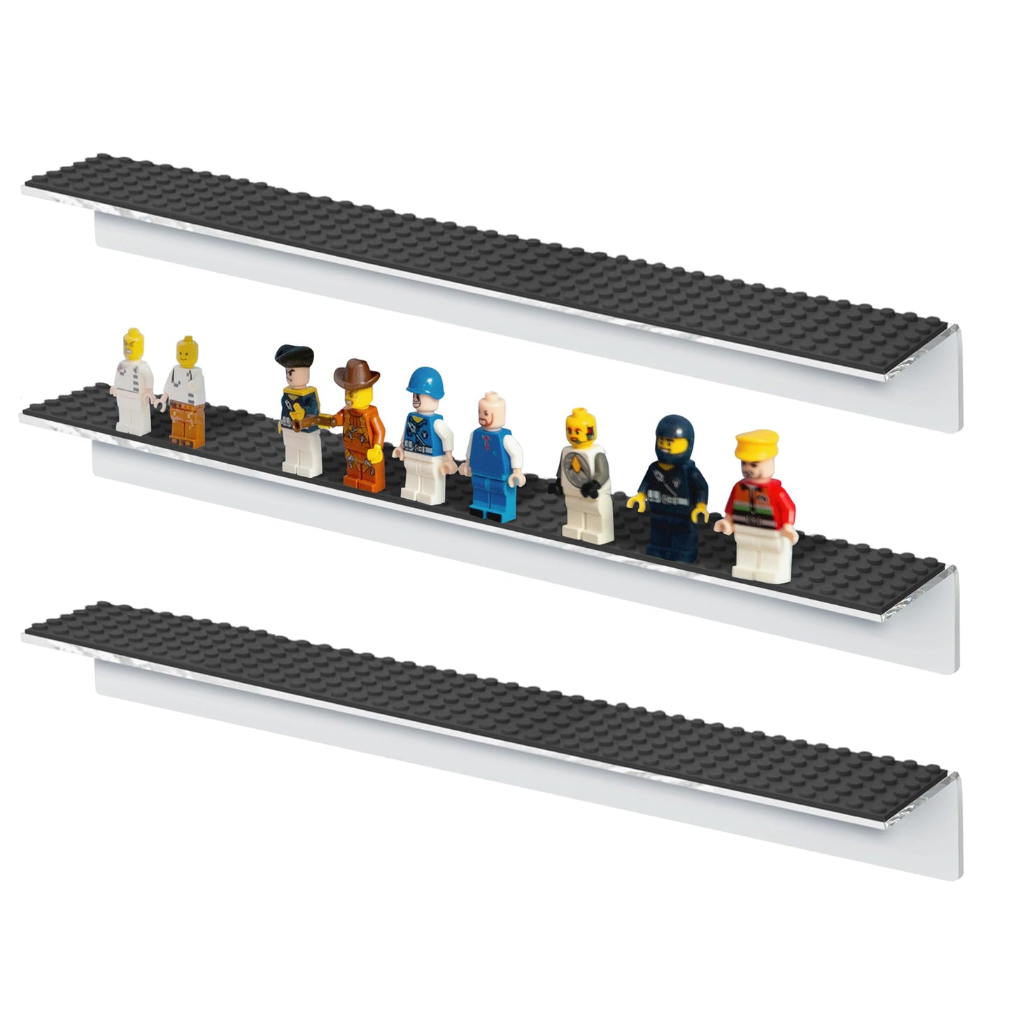 Play Platoon Building Brick Display Shelves 3-Pack – 15x2 Inch Acrylic Wall Mount, Compatible with Lego & More