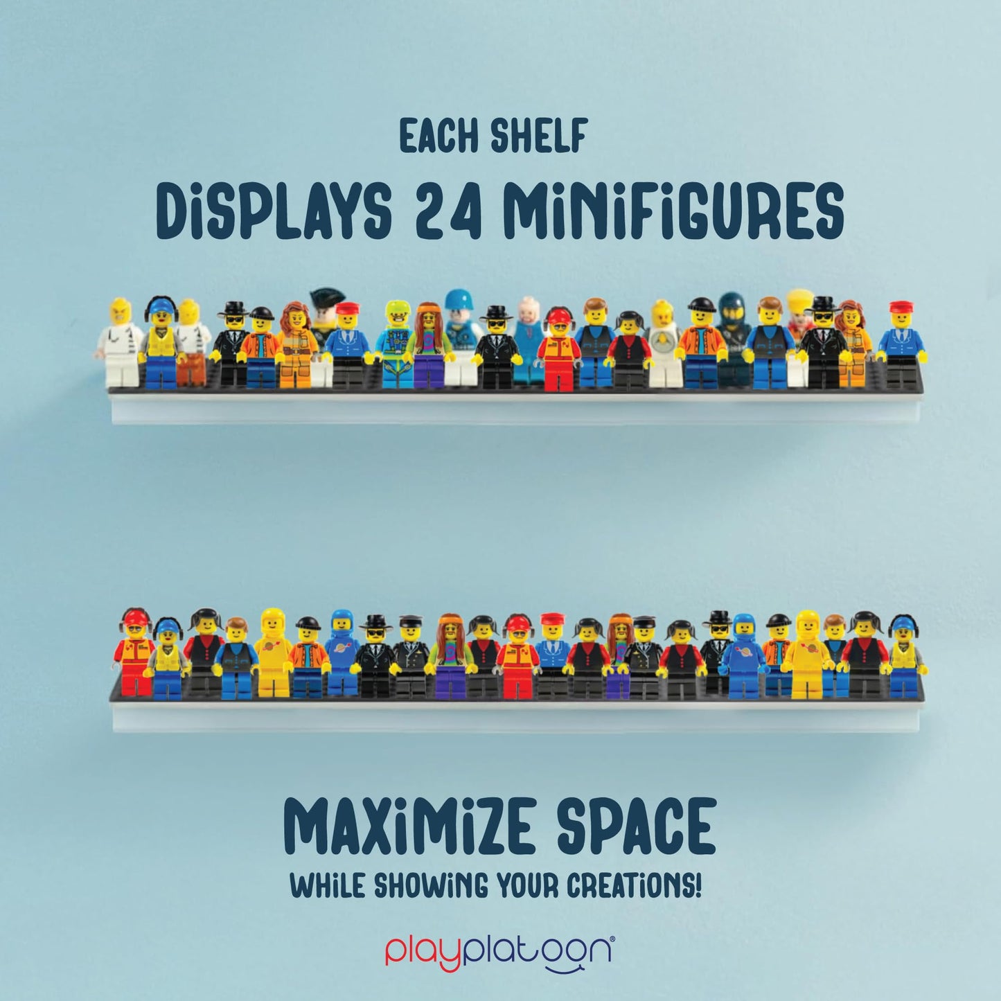 Play Platoon Building Brick Display Shelves 3-Pack – 15x2 Inch Acrylic Wall Mount, Compatible with Lego & More