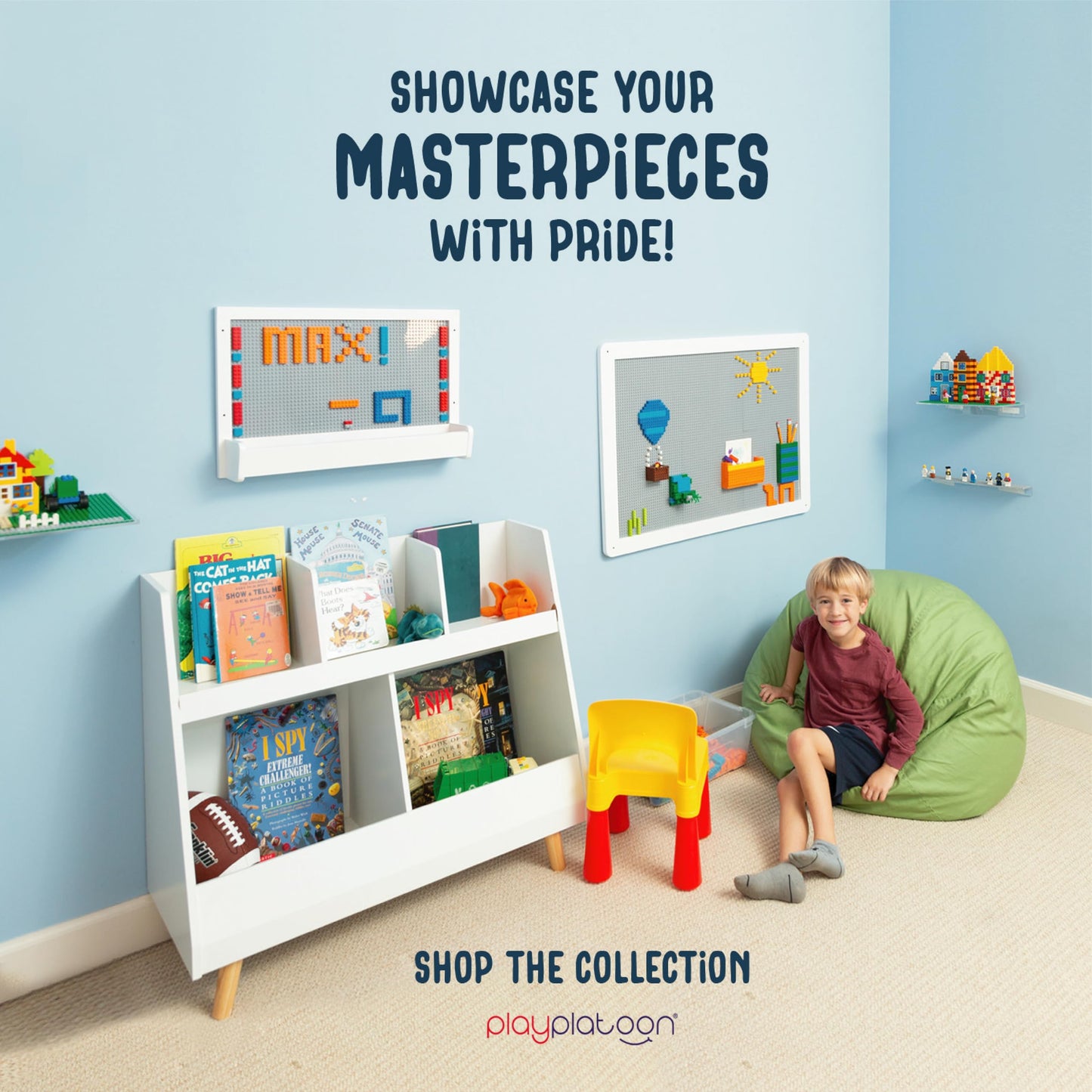 Play Platoon Building Brick Display Shelves 3-Pack – 15x2 Inch Acrylic Wall Mount, Compatible with Lego & More