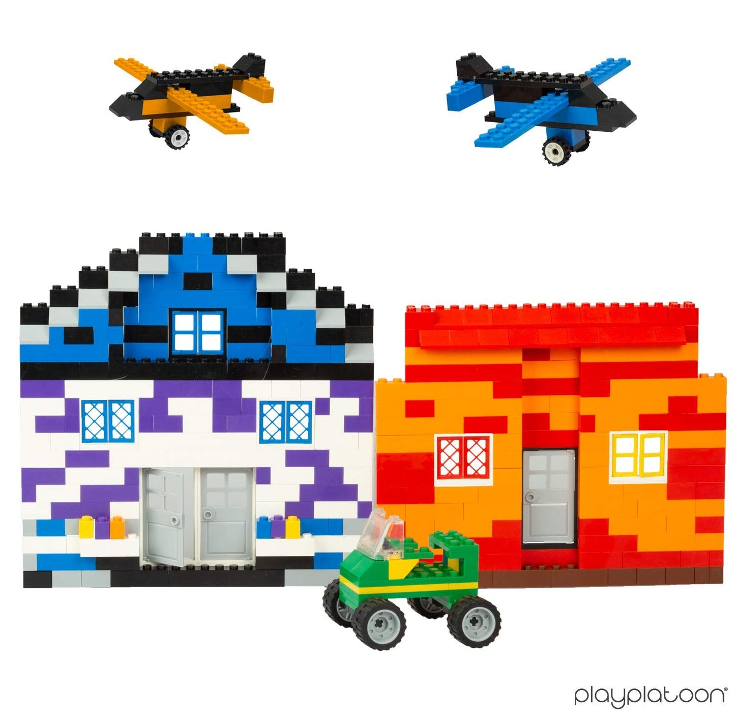 Play Platoon 1100-Piece Building Bricks Set | 14 Shapes, Wheels & Windows | Compatible with Major Brands
