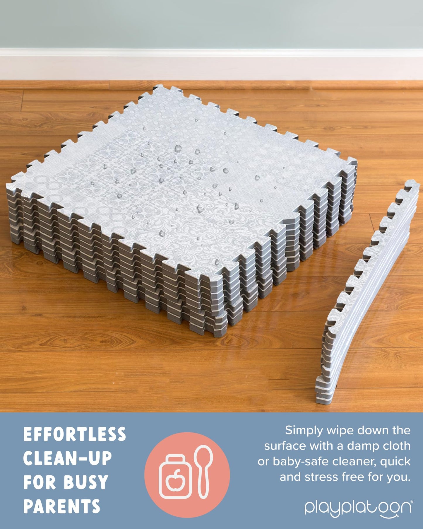 Play Platoon Non-Toxic Extra-Thick Play Mat – 96 x 96 in Puzzle Tiles, Gray Boho Design