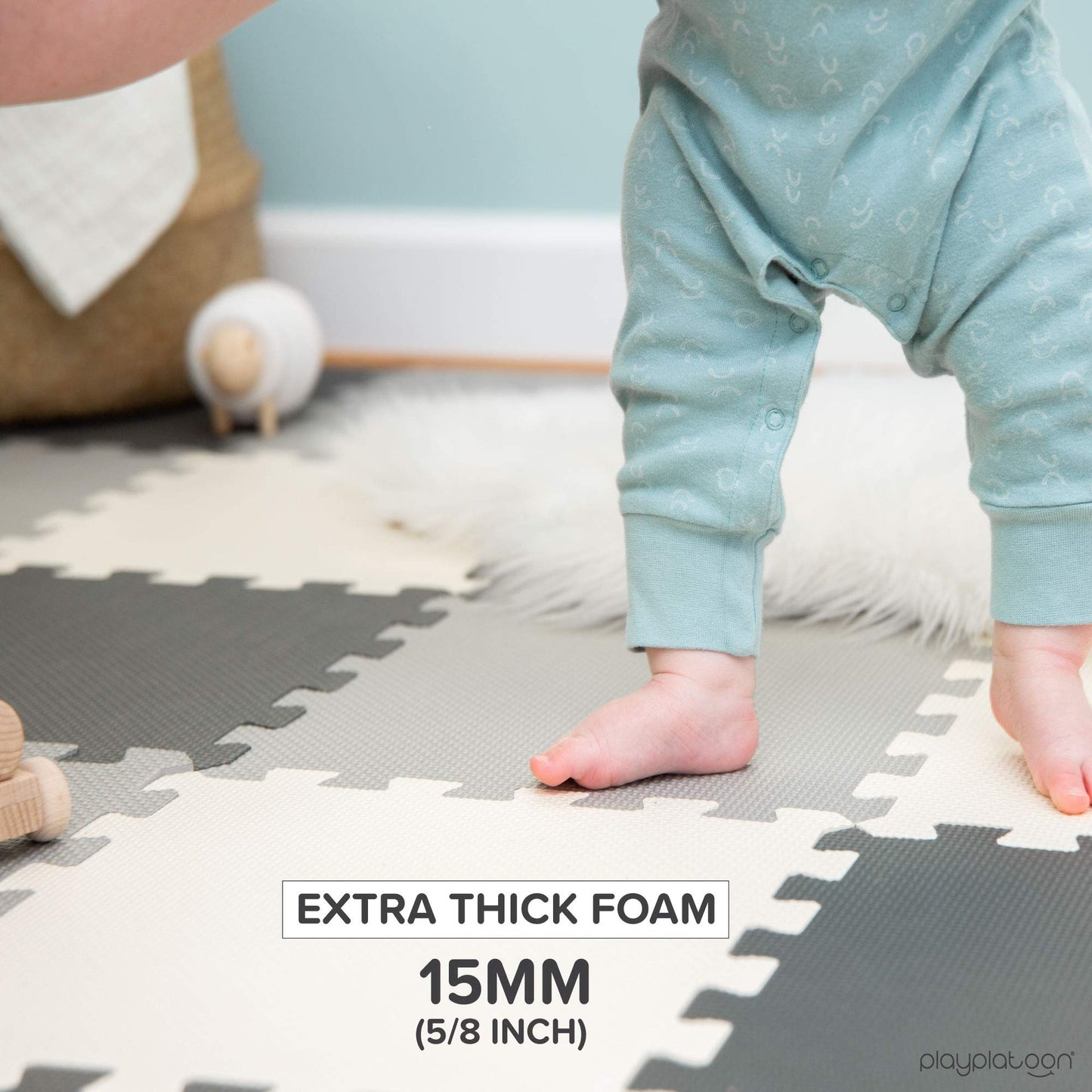 Play Platoon Non-Toxic Foam Puzzle Floor Mat – Extra Thick 36 Tiles 12x12 | Grey/Cream/Charcoal