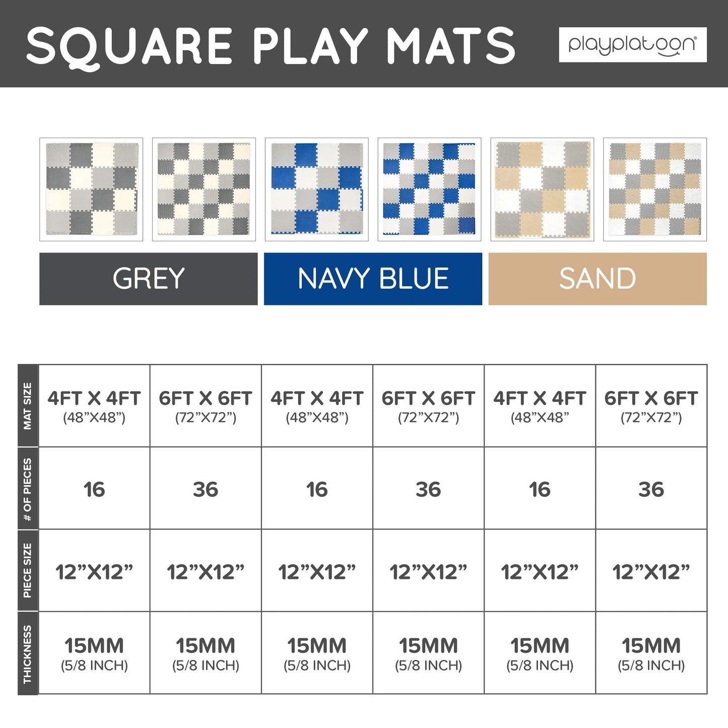 Play Platoon Non-Toxic Foam Puzzle Floor Mat – 36 Tiles, 12x12, Extra Thick