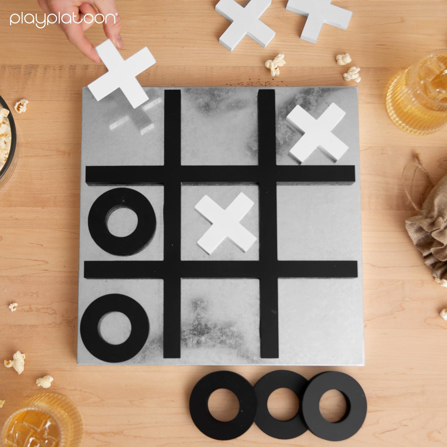Play Platoon Magnetic Tic Tac Toe Game – Large 13.5-inch Wall-Mount or Table Top Board – Rustic Black & White