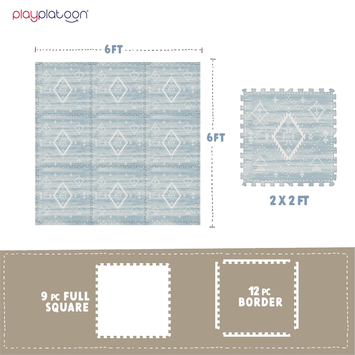 Play Platoon Non-Toxic Large Kids Play Mats for Floor – 72x72 in, 9 Tiles, 5/8 in Thick, Saguaro Print