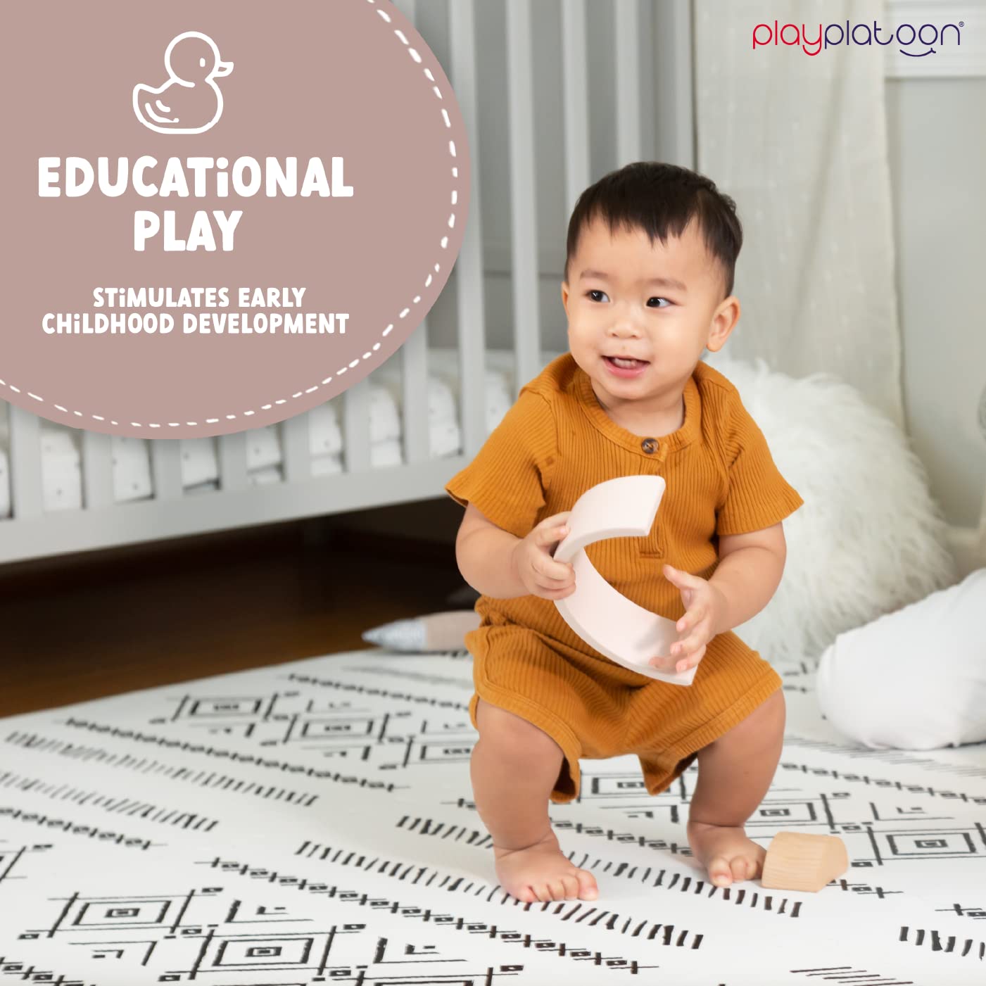 Play Platoon Non-Toxic Extra-Thick Play Mat, 9 Tiles, 72x72 in – Black/White