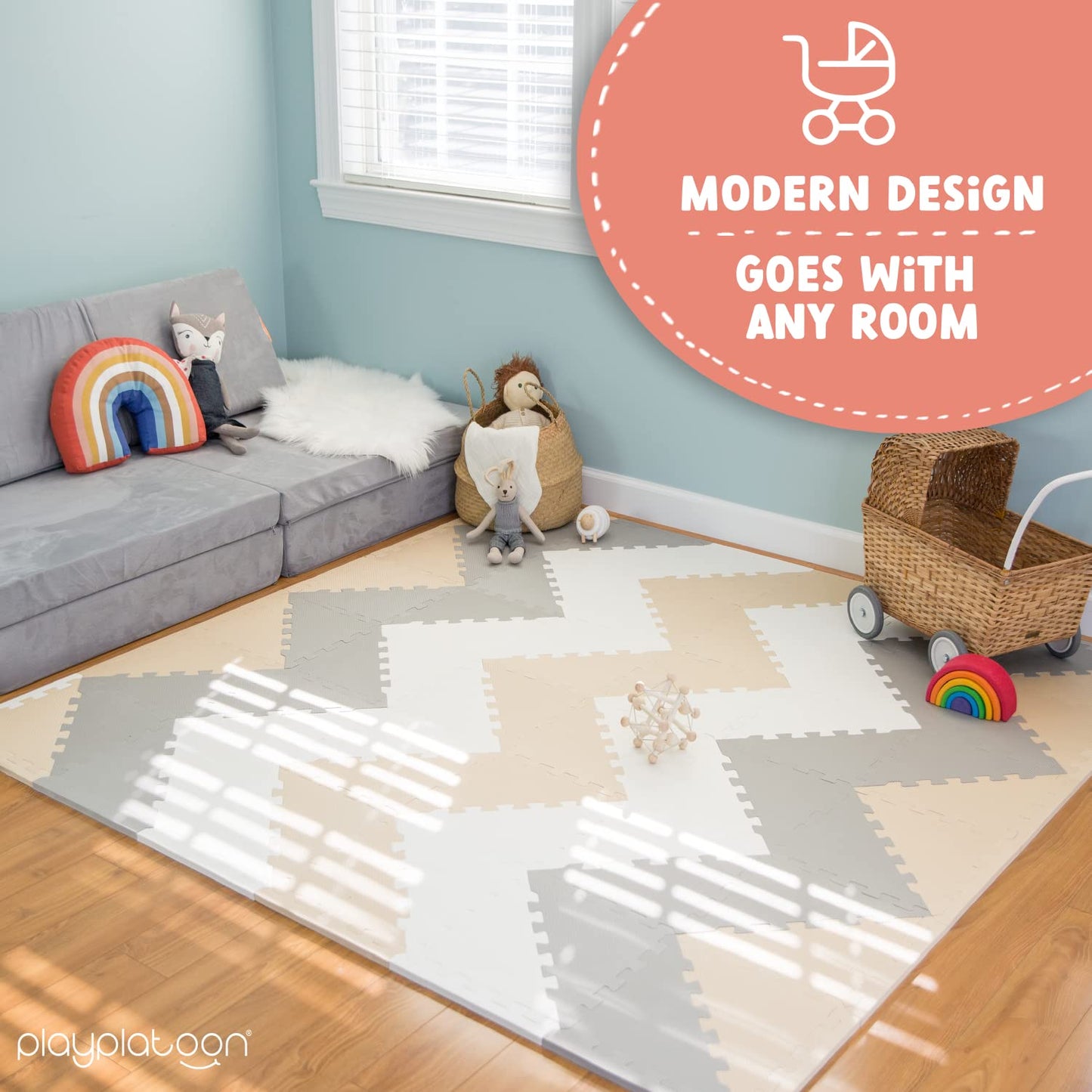 Play Platoon Non-Toxic Extra-Thick 96-Piece Triangle Play Mat – 6x6 ft Cushioned Foam Floor Puzzle