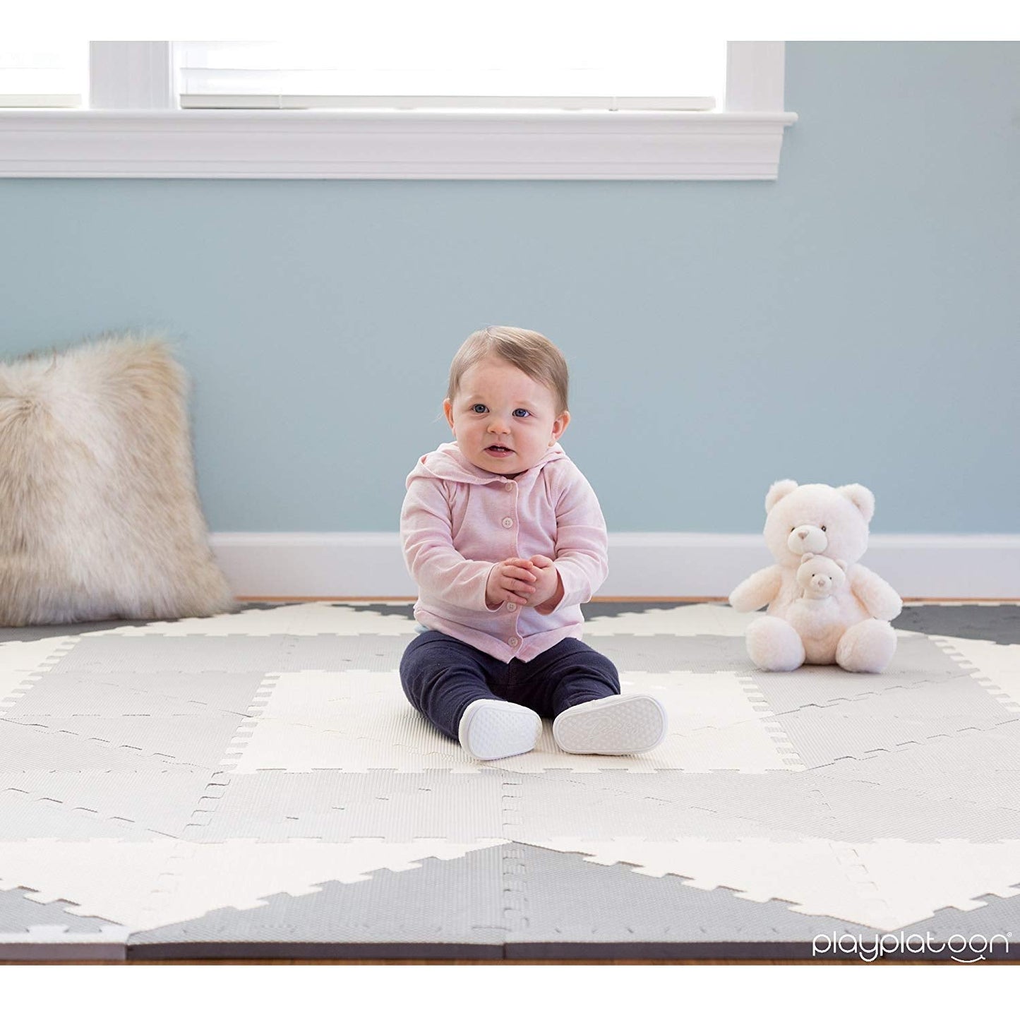 Play Platoon Non-Toxic Extra-Thick 96-Piece Triangle Play Mat – 6x6ft Cushiony Foam Floor Puzzle