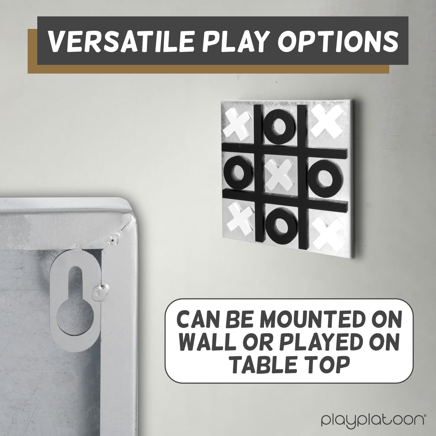 Play Platoon Magnetic Tic Tac Toe Game – Large 13.5-inch Wall-Mount or Table Top Board – Rustic Black & White