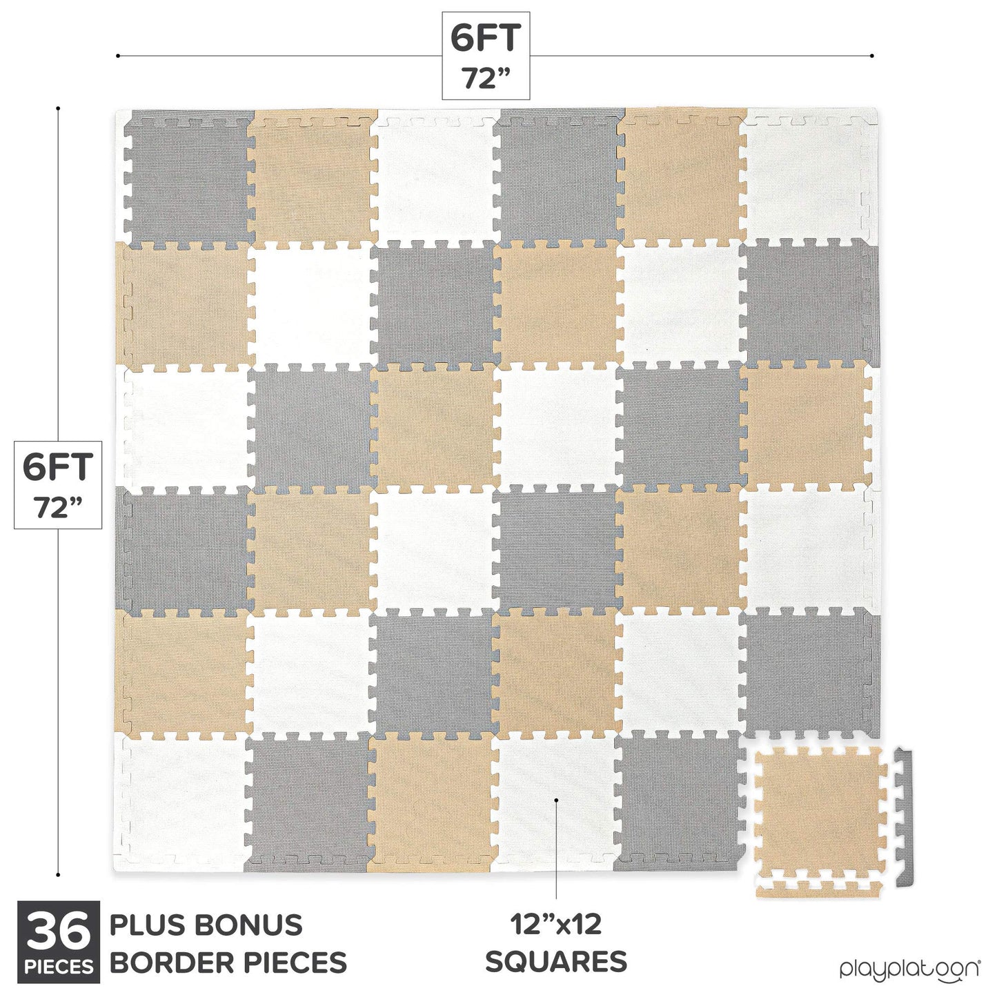 Play Platoon Non-Toxic Foam Puzzle Floor Mat – 36 Tiles, 12x12, Extra Thick