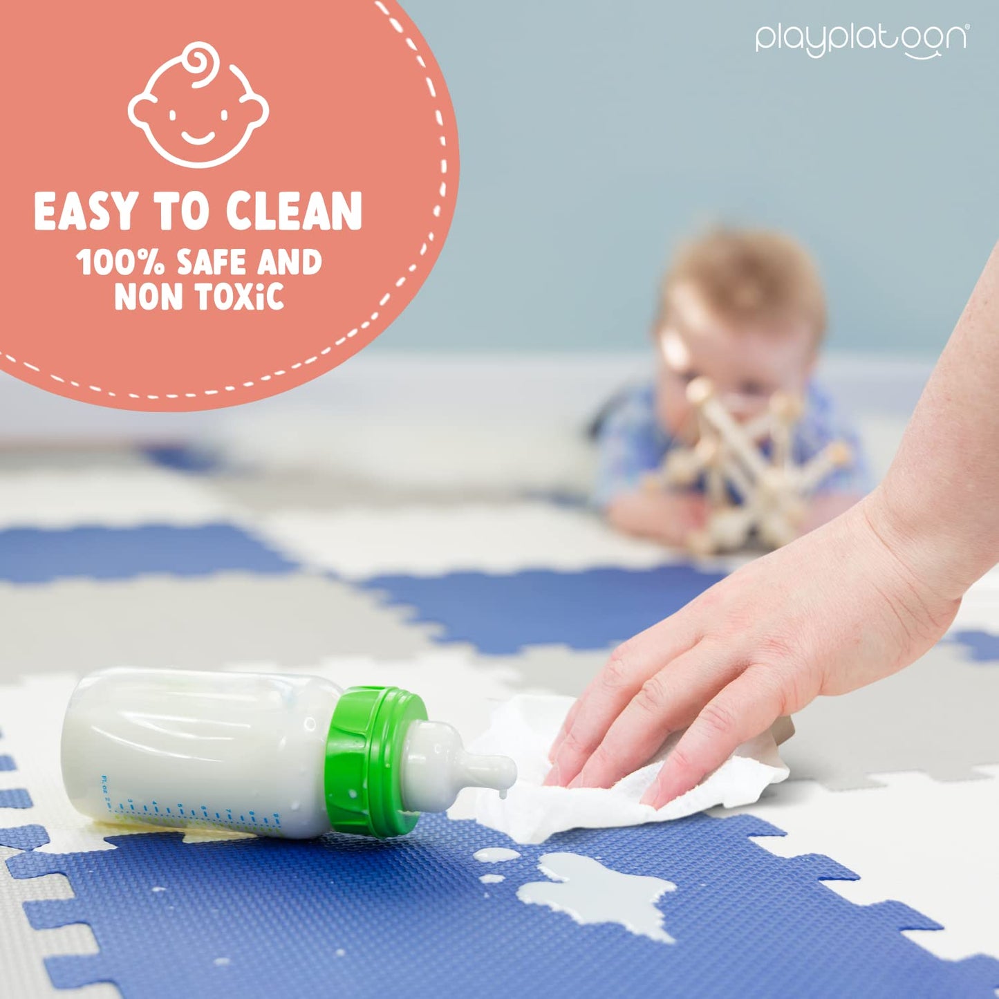 Play Platoon Non-Toxic Foam Puzzle Floor Mat – Extra Thick 12x12 Tiles | 36 Sq Ft, Grey Cream Navy