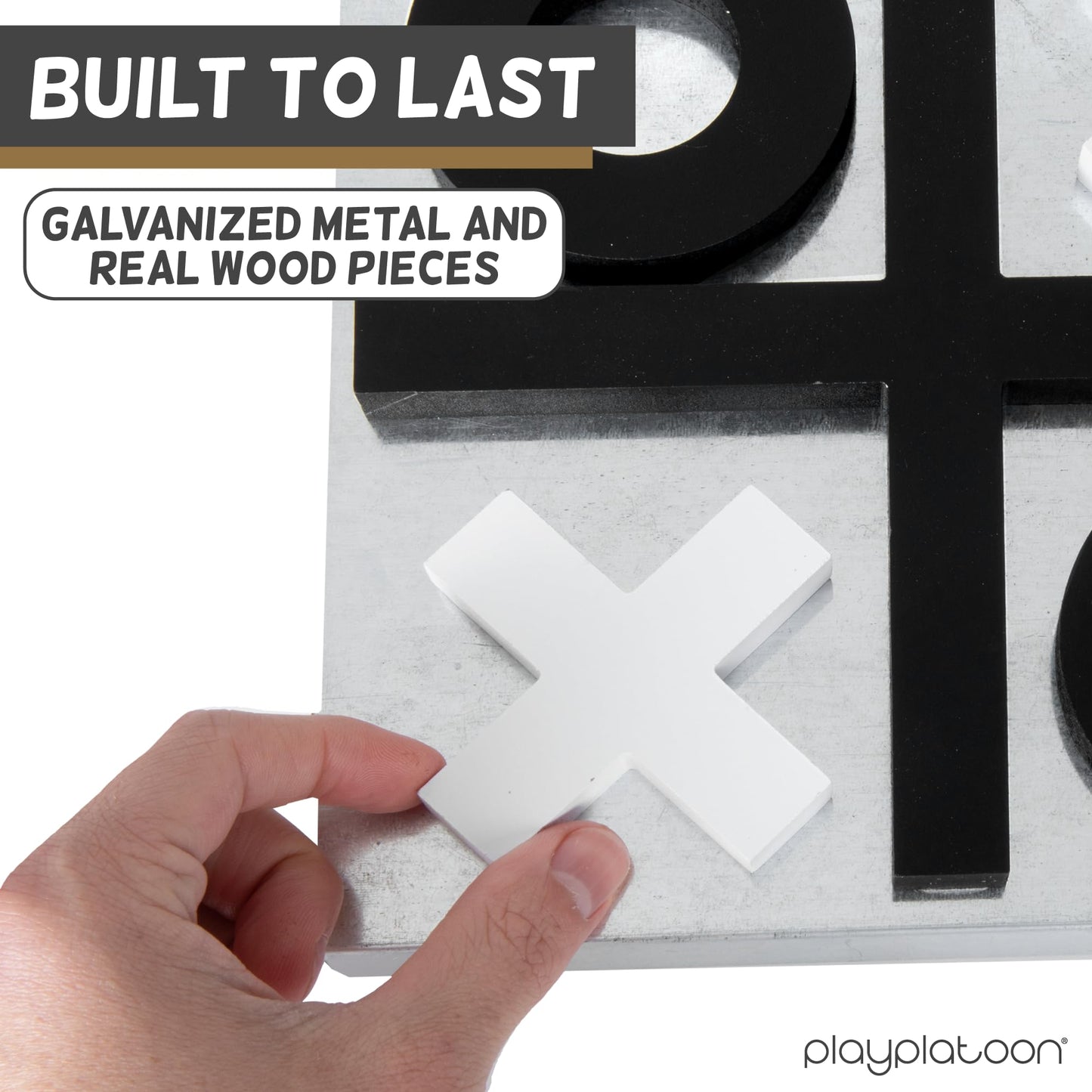 Play Platoon Magnetic Tic Tac Toe Game – Large 13.5-inch Wall-Mount or Table Top Board – Rustic Black & White
