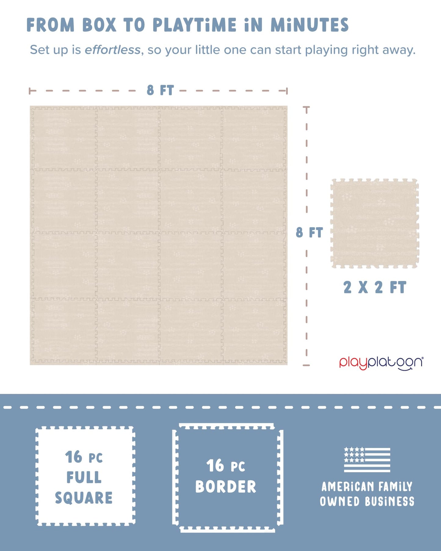 Play Platoon Non-Toxic Large Baby Play Mat – 96 x 96 in Interlocking Foam Tiles (24x24), Extra Thick